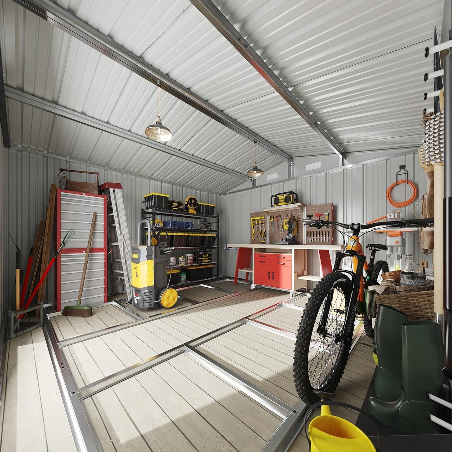 Aoxun 10x10 FT Shed Outdoor Storage Shed with Base, Large Shed Steel Utility Tool Shed Storage House with Door & Lock, Metal Sheds with Sloped Roof for Garden Patio Lawn Poolside, Brown