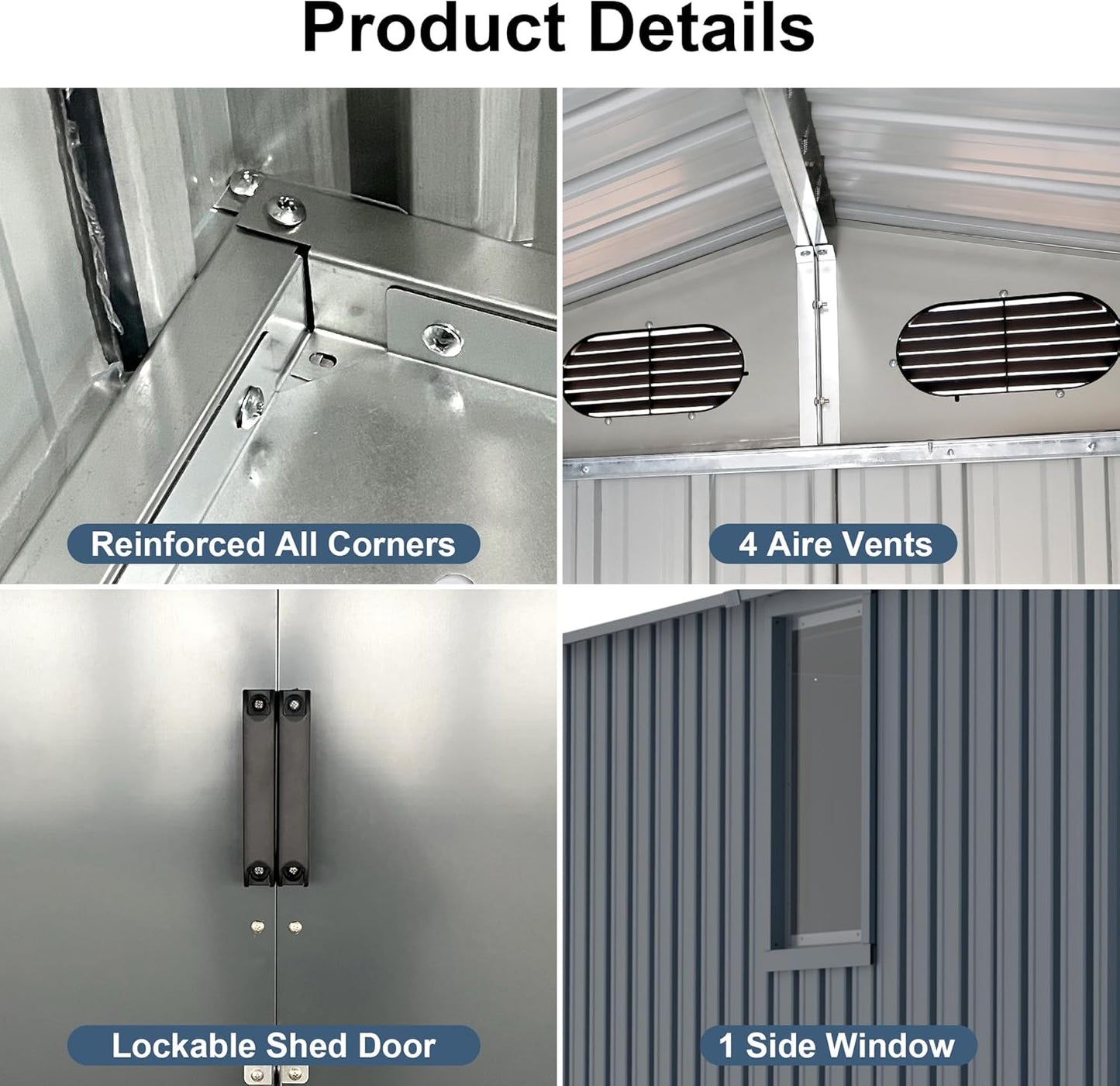 LANTRO JS 10x8FT Metal Outdoor Storage Shed, Garden Tool Shed Without Floor, Garage Shed with Window and Lockable Doors, for Garden Bike Lawnmower