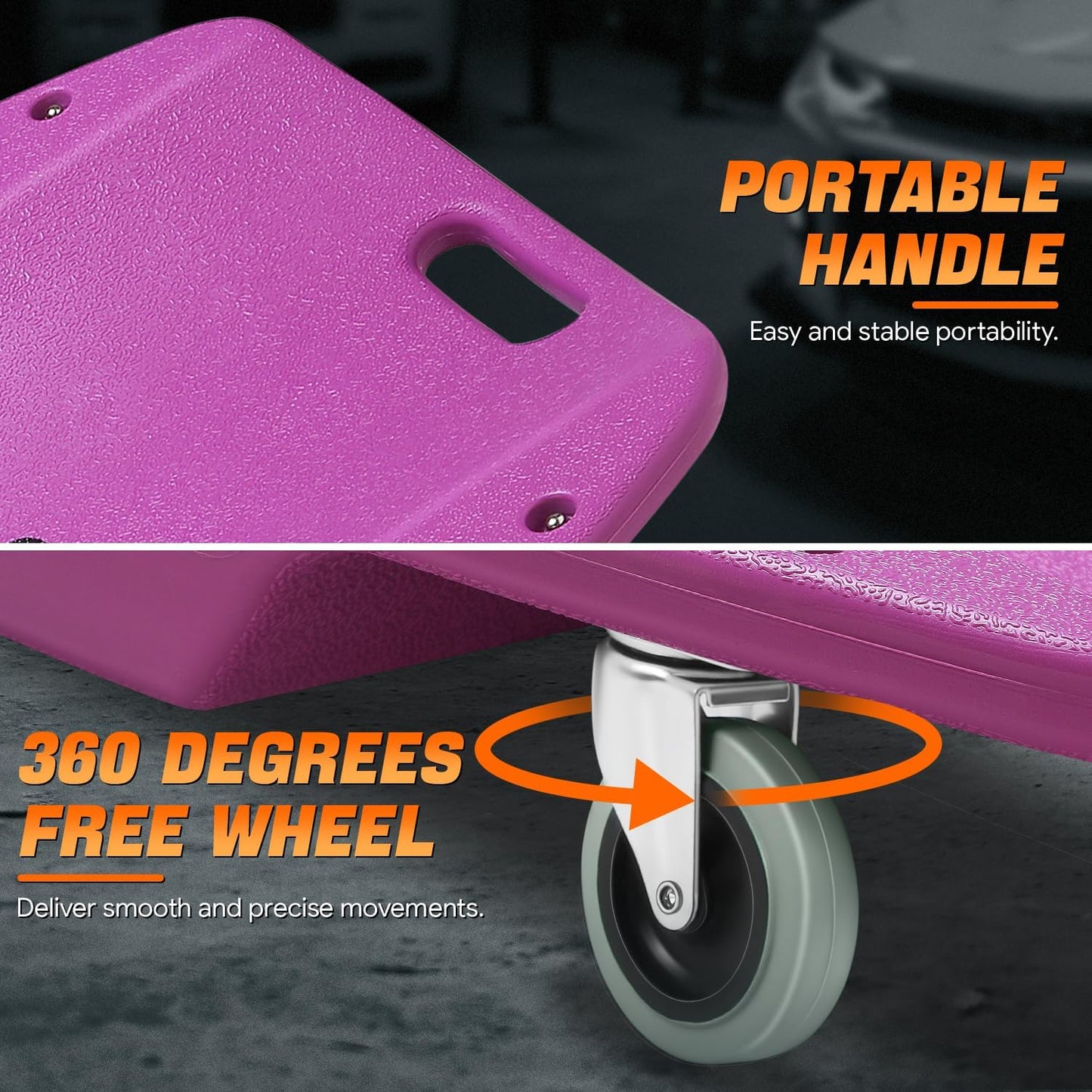 DNA MOTORING 48 Inches Heavy-Duty Low-Profile Roller Automotive Creeper with Padded Headrest, Purple, TOOLS-00239-PR