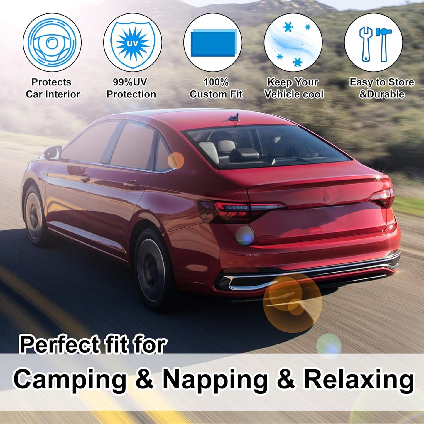 TINGLU Window Shades for Volkswagen VW Jetta 2019-2024 2025 Accessories Car Side Full Windows Triangular Windshield Sun Shade Sun UV Rays Privacy Protection 7PCS