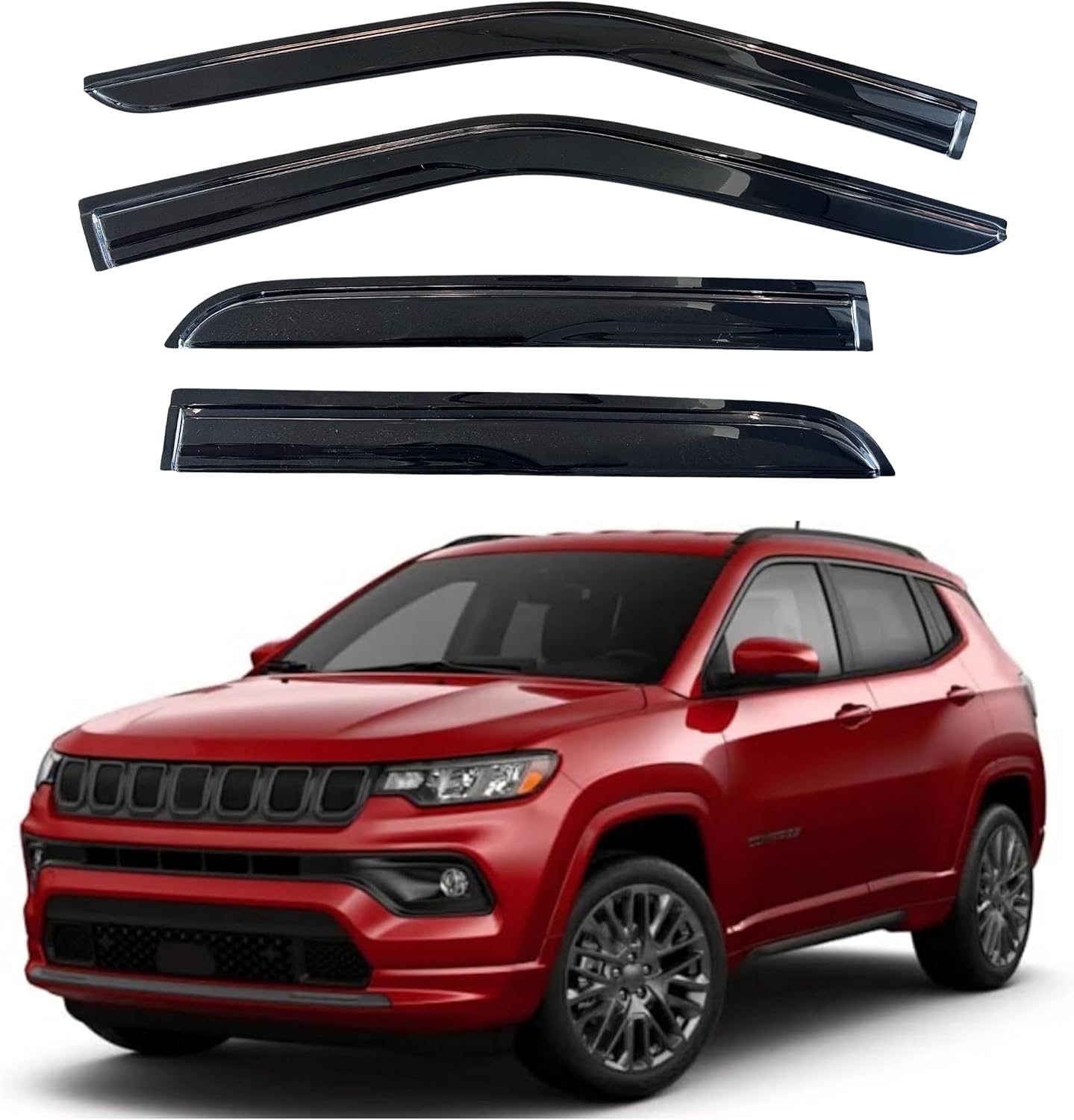 KPY Window Visor Compatible with Jeep Compass 2017-2024, 4PC Rain Guard Side Window Vent Deflectors Tape-On Mugen Style, 2017 2018 2019 2020 2021 2022 2023 2024