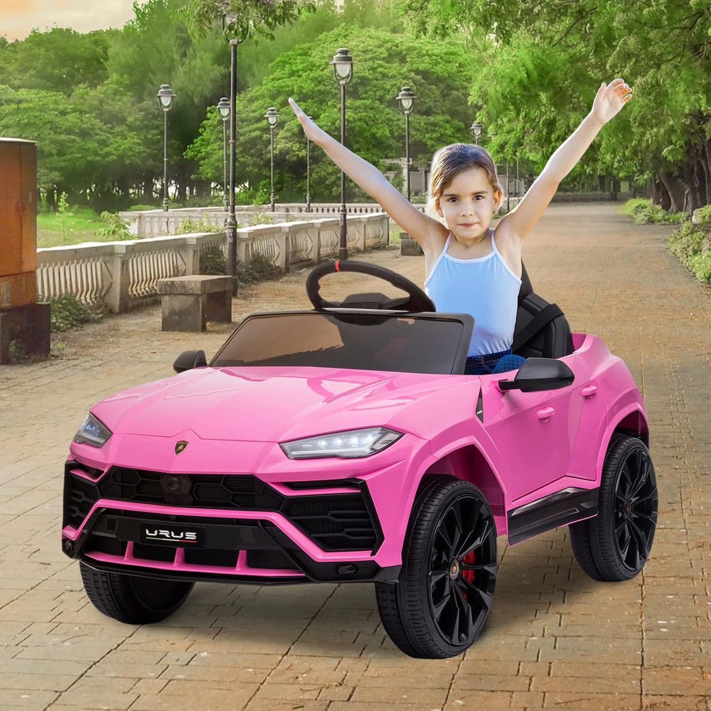 Kids Electric Ride On Car for Kid, 12V Licenced Lamborghini Kids Electric Vehicles with Remote Control, AUX, Spring Suspension, Music, LED Lights, USB Port, Foot Pedal (Pink)