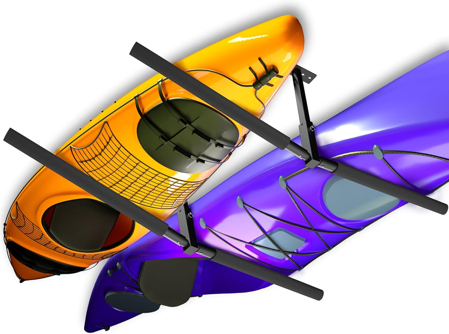 Double Kayak/Ladder Ceiling Storage Rack, Hi Port 2 Ladder Hanger Overhead Garage Kayak Ladder Rack, Holds 200 lbs, Adjustable Height Design, Black