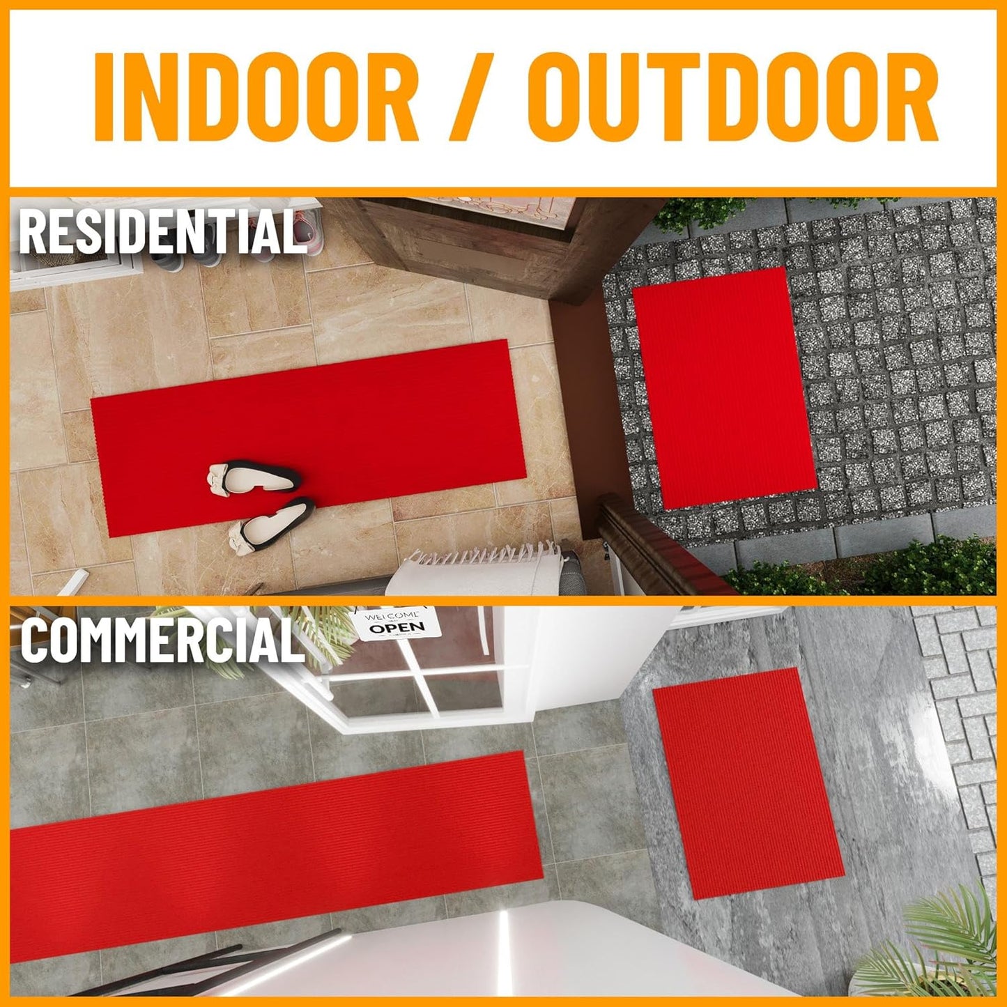 Ottomanson 2' x 29' Hallway Runner with Scraper Pile - Extra Durable Non-Slip Rug Mat for Indoor & Outdoor Use - Ideal for Kitchen, Entryway, Patio & Garage - High-Traffic Carpet, Red