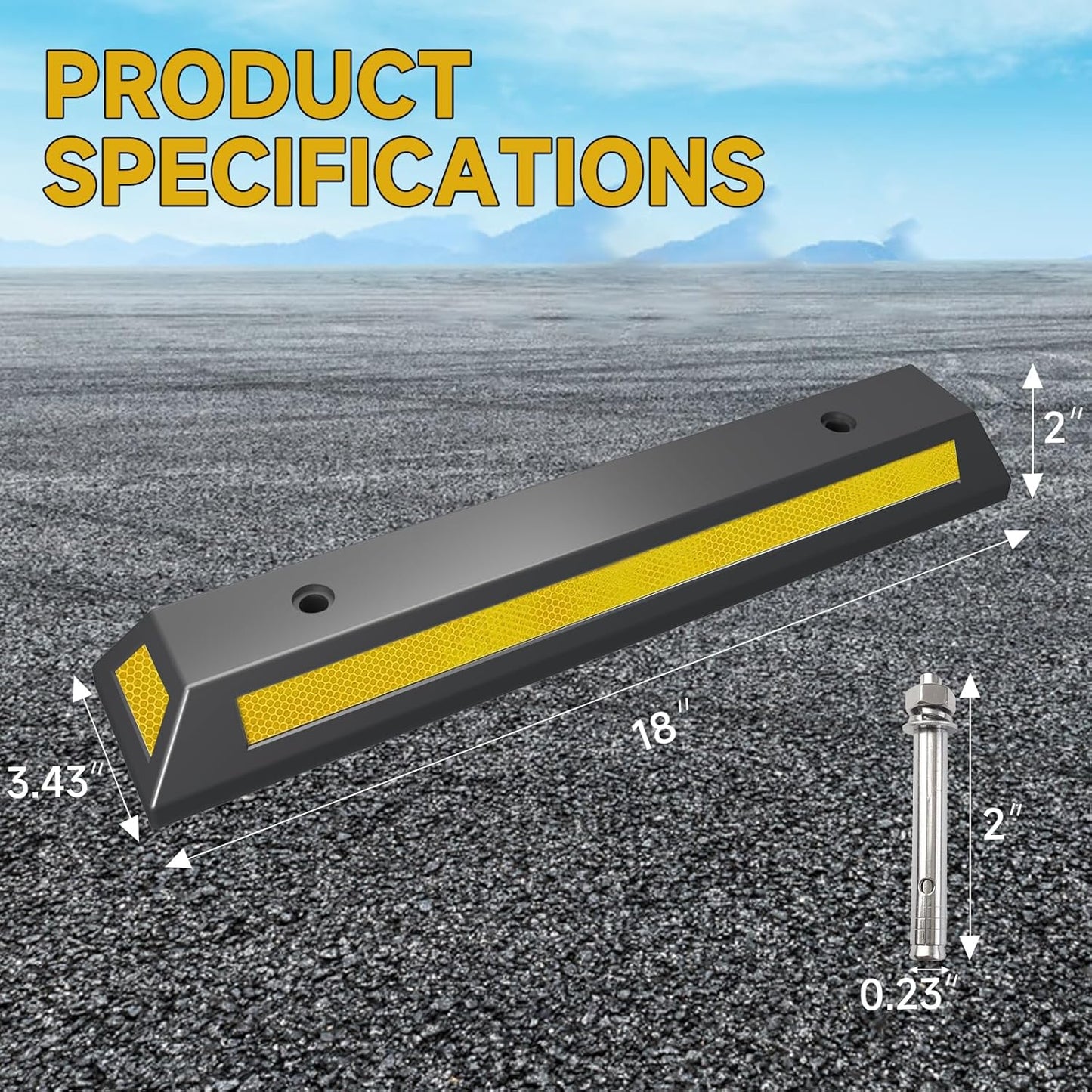 2Pack Parking Stopper for Garage Parking Aid for Cars with Reflective Stripes Garage Bumpers for Parking Car with 4PC Expansion Screws 18" L x 2" H