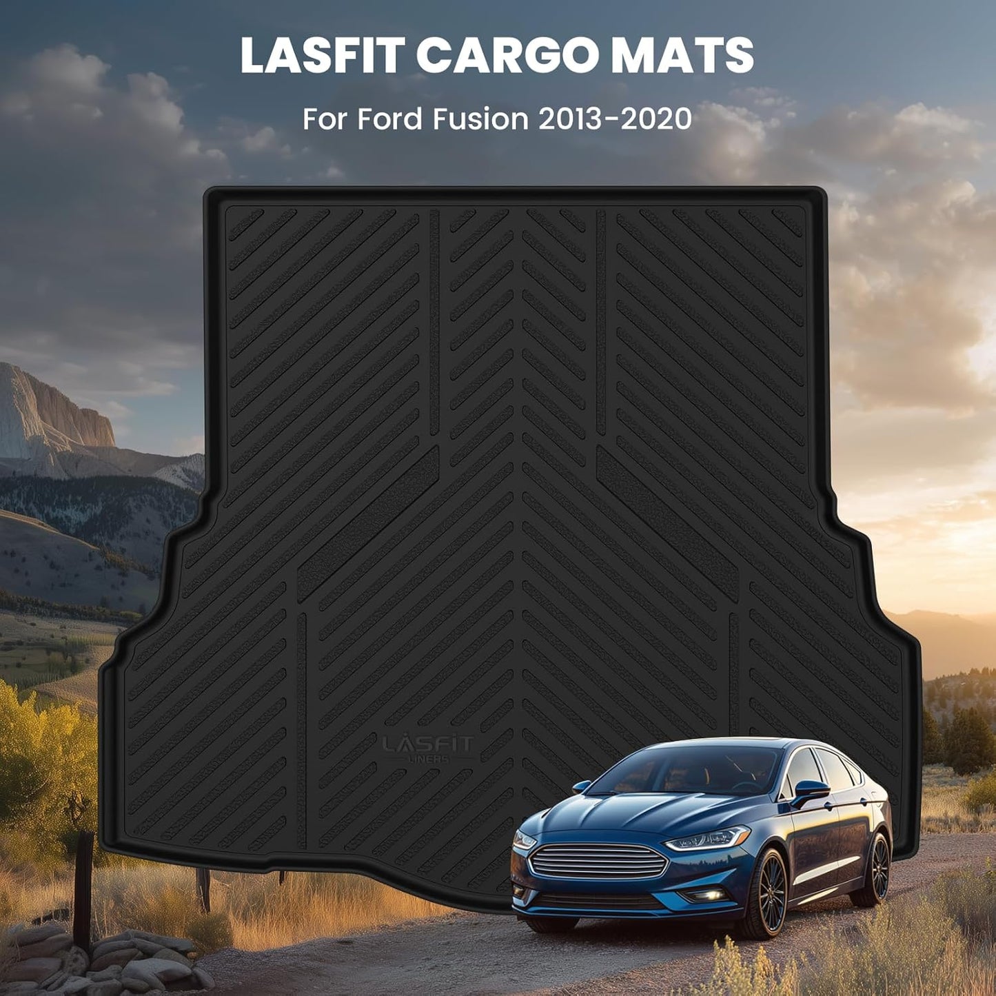 LASFIT Trunk Mat for Ford Fusion 2013-2020 (Only Fit Gasoline Not Fit Hybrid & PHEV) All Weather TPE Mats Custom Fit Cargo Mats for Ford Fusion Car Mats and Cargo Liner, Black