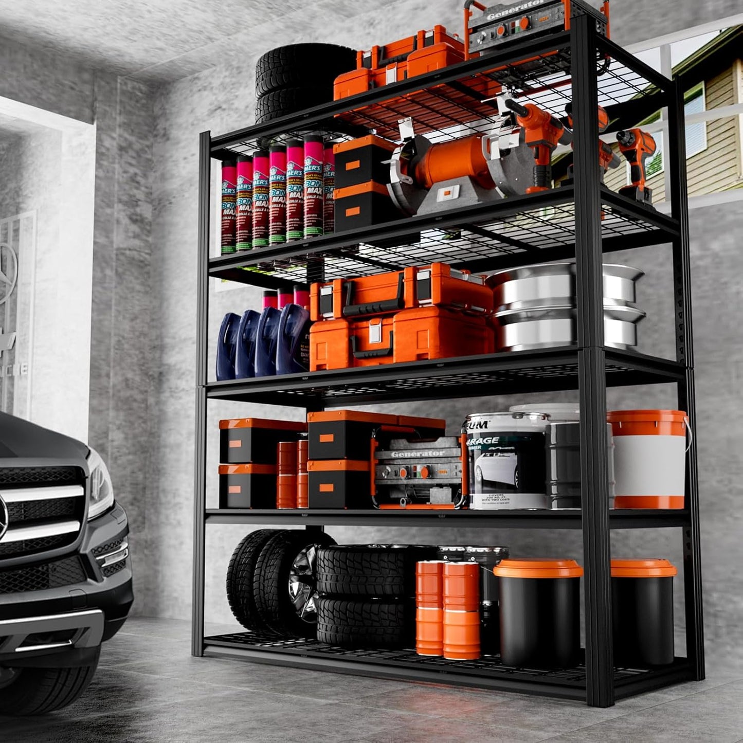 ROOMTEC 60" W Garage Shelving Heavy Duty,33000LBS Storage Shelves,5-Tier Adjustable Metal Shelving Utility Shelf Rack Garage Storage Organize for Storage Industrial, Warehouse, Basement