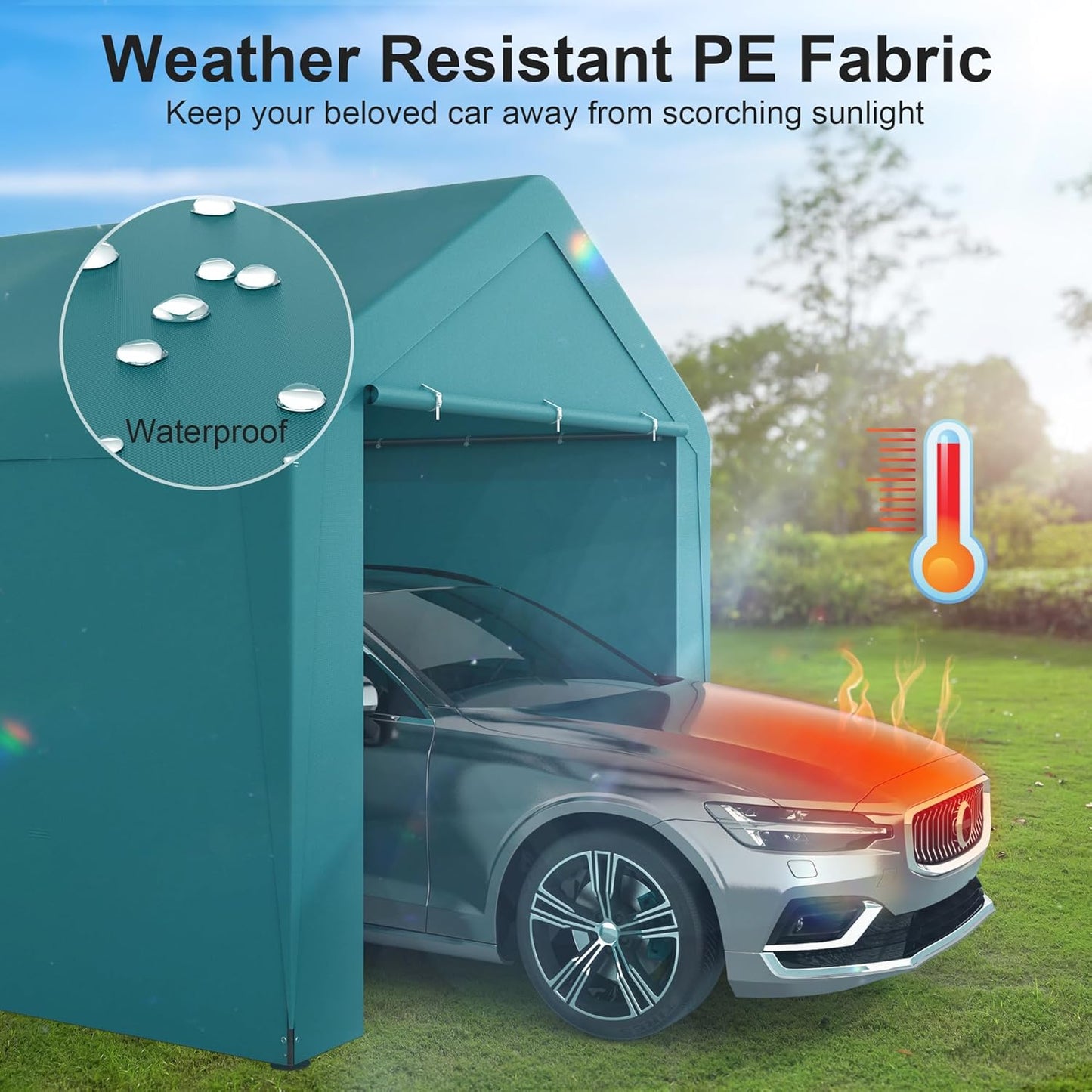 Carport, 10‘ x 20’ Heavy Duty Portable Garage All-Season Car Canopy w/Removable Sidewall & Doors, Carport Canopy Party Tent w/Water-Resistant Tarp for Backyard (Green, 10‘ x 20’)