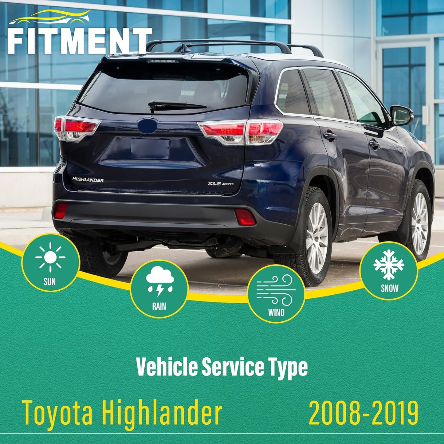 26" 20" 12" Windshield Wiper Blades Replacement for Toyota Highlander 2008-2019 Premium All Weather Front Rear Wipers Set - OEM Quality (Pack of 3)