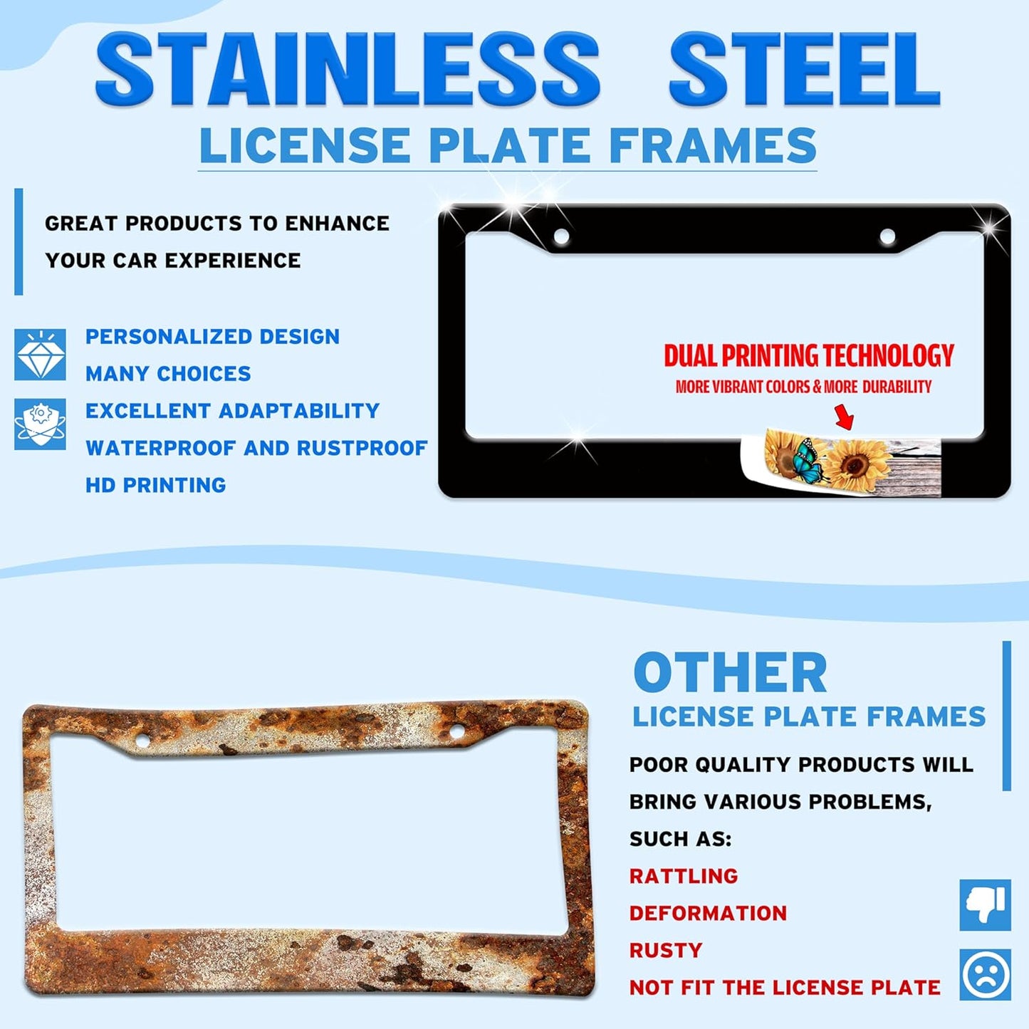 Cute Sloth License Plate Frame Funny Animal Climbing Tree License Plate Holder for Front or Rear Car Tags Stainless Steel Car Decoration with Screws 6.3 X 12.2 in