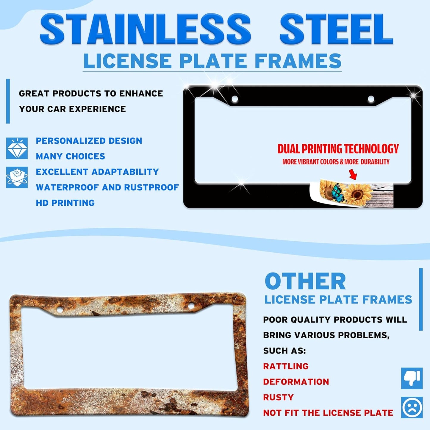 Yellow Red Thunder and Lightning License Plate Frame Fantasy Landscape License Plate Holder for Front and Rear Car Tags Stainless Steel Car Funny Decoration with Screws 6.3 X 12.2 Inch for Men Women