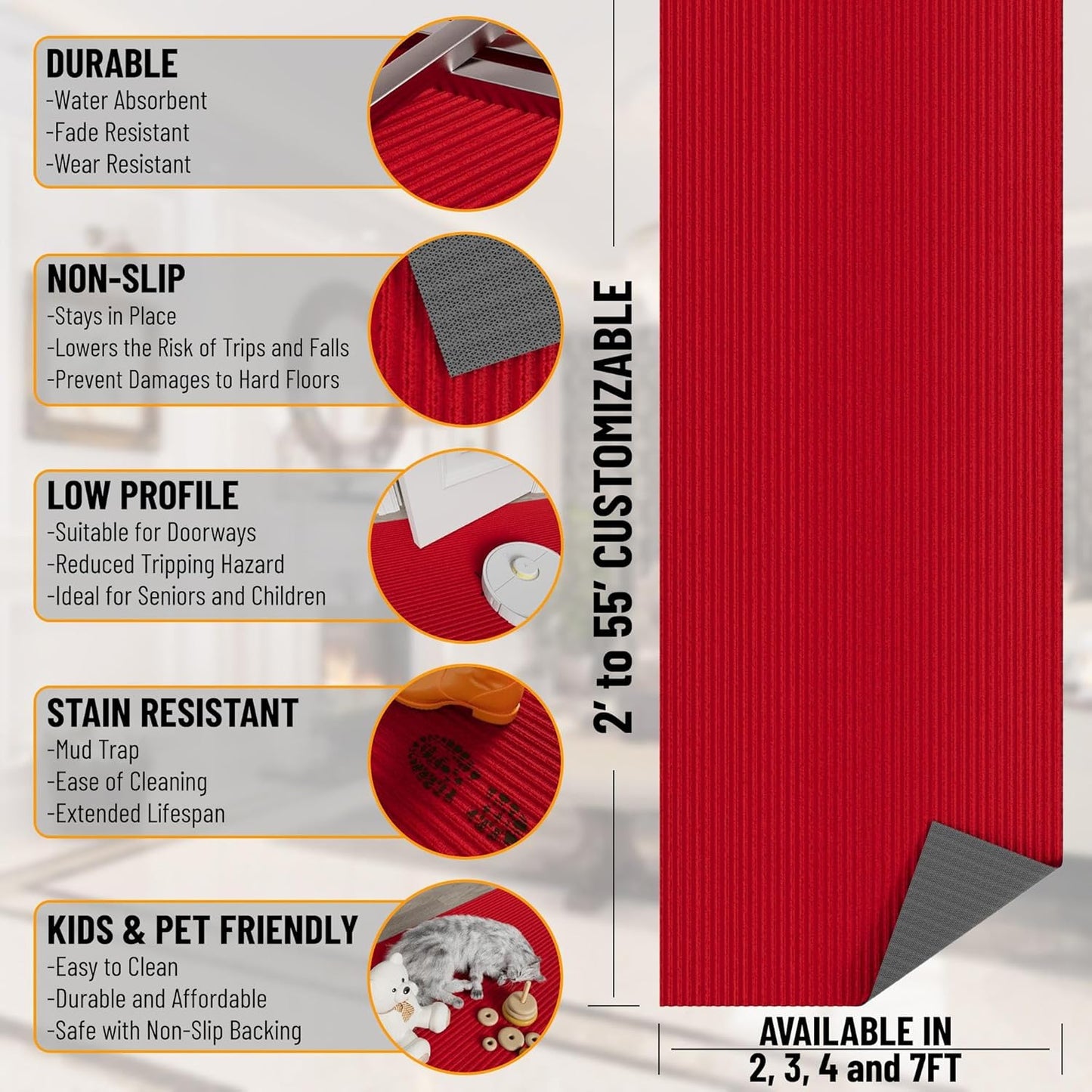 Ottomanson 5' x 6'6" Mud Mat Area Rug Scraper Carpet - Non-Slip, Dirt Trapping for Indoor & Outdoor Use - Ideal for Entryway, Garage, Kitchen, Patio & High-Traffic Areas, Red