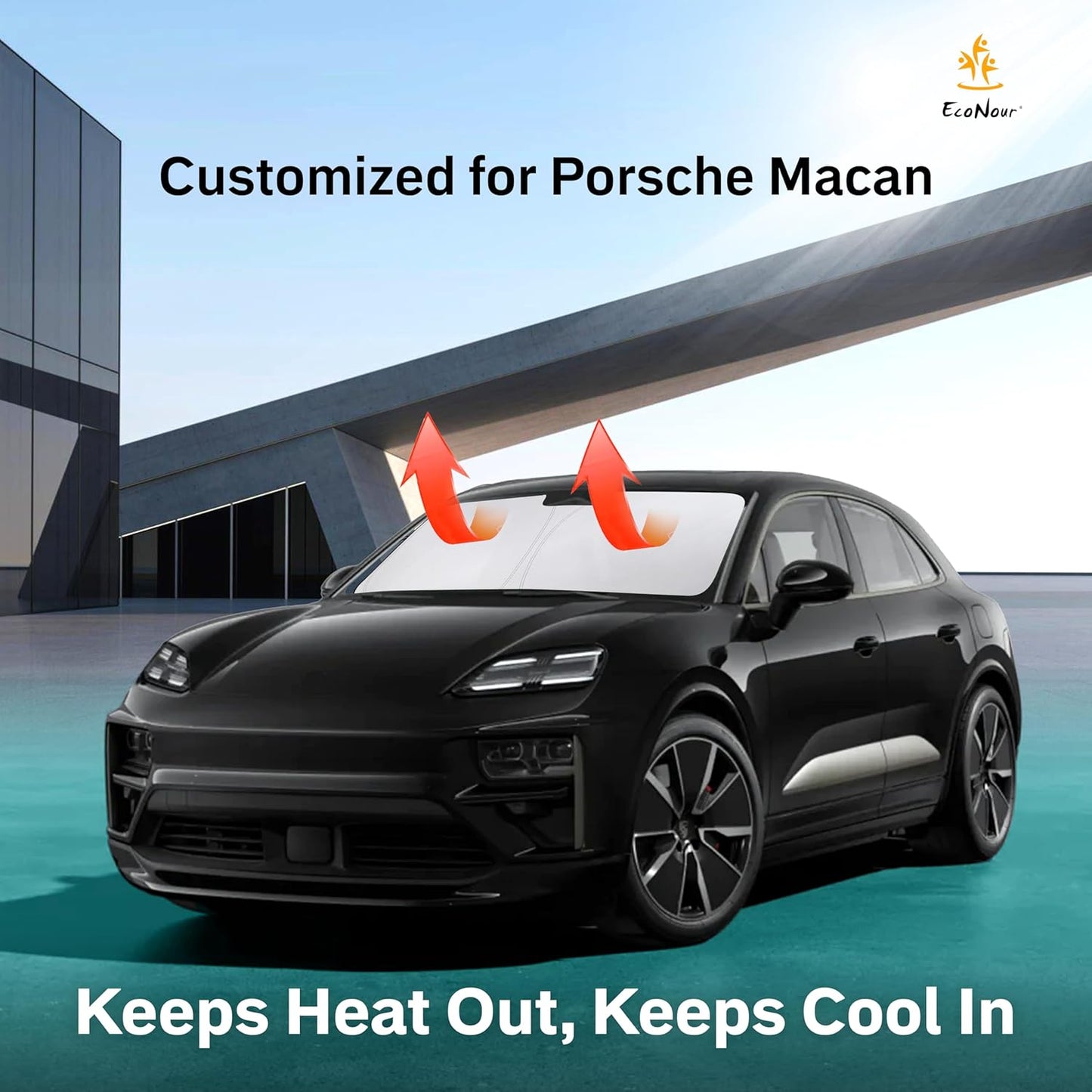EcoNour Windshield Sun Shade Compatible for Porsche Macan (2014–2025) | Front Window Shade for Compact Luxury SUV | 4-Layer, 240T Sunshade Accessories | UV & Heat Blocker for Macan Windshield