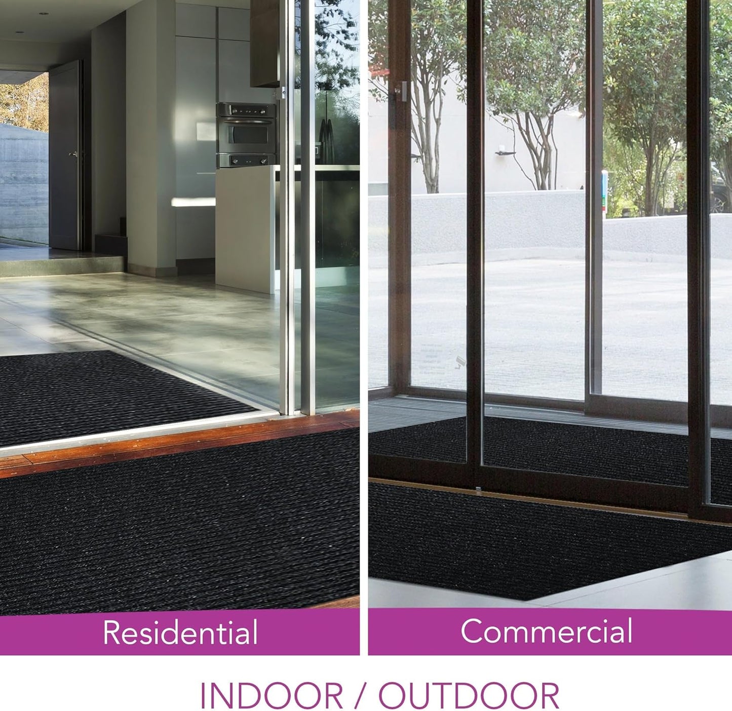 iCustomRug Spartan Weather Warrior Indoor/Outdoor Utility Ribbed Carpet Runner with Non-Slip Thermoplastic Rubber Backing, 28in X 24ft in Black