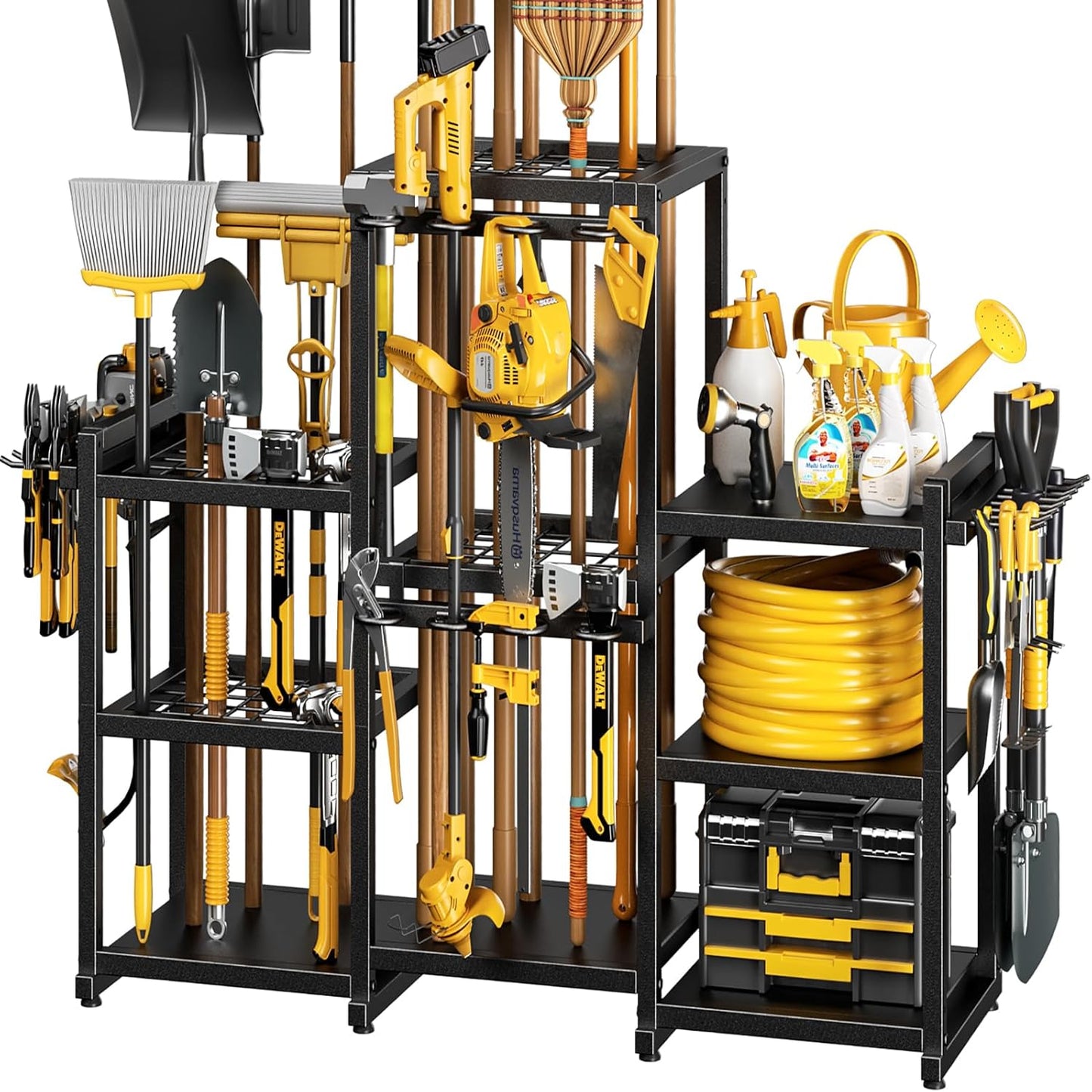 42" H Large Garden Tool Organizer, Holds Up to 86 Tools, Heavy Duty Yard Tool Organizer for Garage, 61“ Wide Lawn Freestanding Tool Storage Rack for Outdoor Shed Tool Rake, Shovel, Brooms