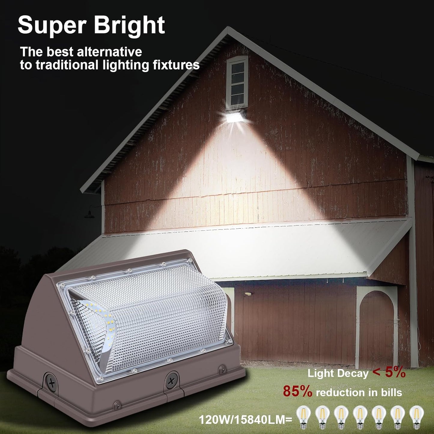 120Watt LED Wall Pack Light, Dusk to Dawn Wall Packs, Super-Bright 15840 Lumen Outdoor Pack Lights, IP65 Waterproof Commercial and Industrial Security 5000K Lighting with Photocell