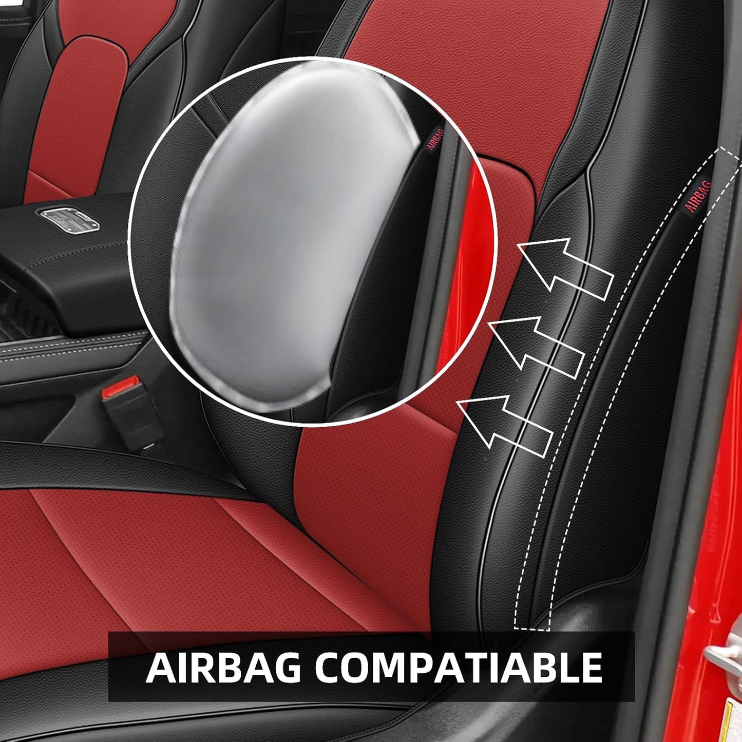 AOMSAZTO Custom Car Seat Covers for Ram 1500: 2009 2010 2011 2012 2013 2014 2015 2016 2017 2018 for Ram 2500 2010-2018 Full Set Faux Leather Seat Covers Black+Red