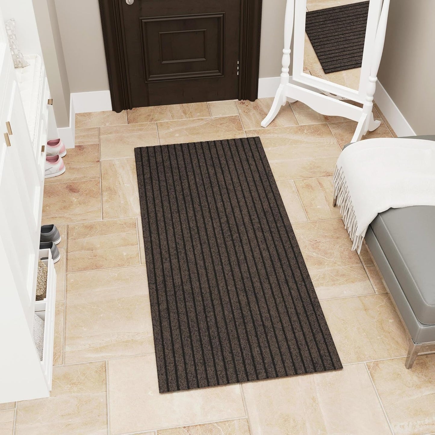 Ottomanson Mud Mat 2'7" x 4' Entryway Rug - Non-Slip Scraper Doormat for Muddy Paws, Dirt Trapping Indoor/Outdoor Mat for High-Traffic Areas, Kitchen, Garage, Patio, Brown