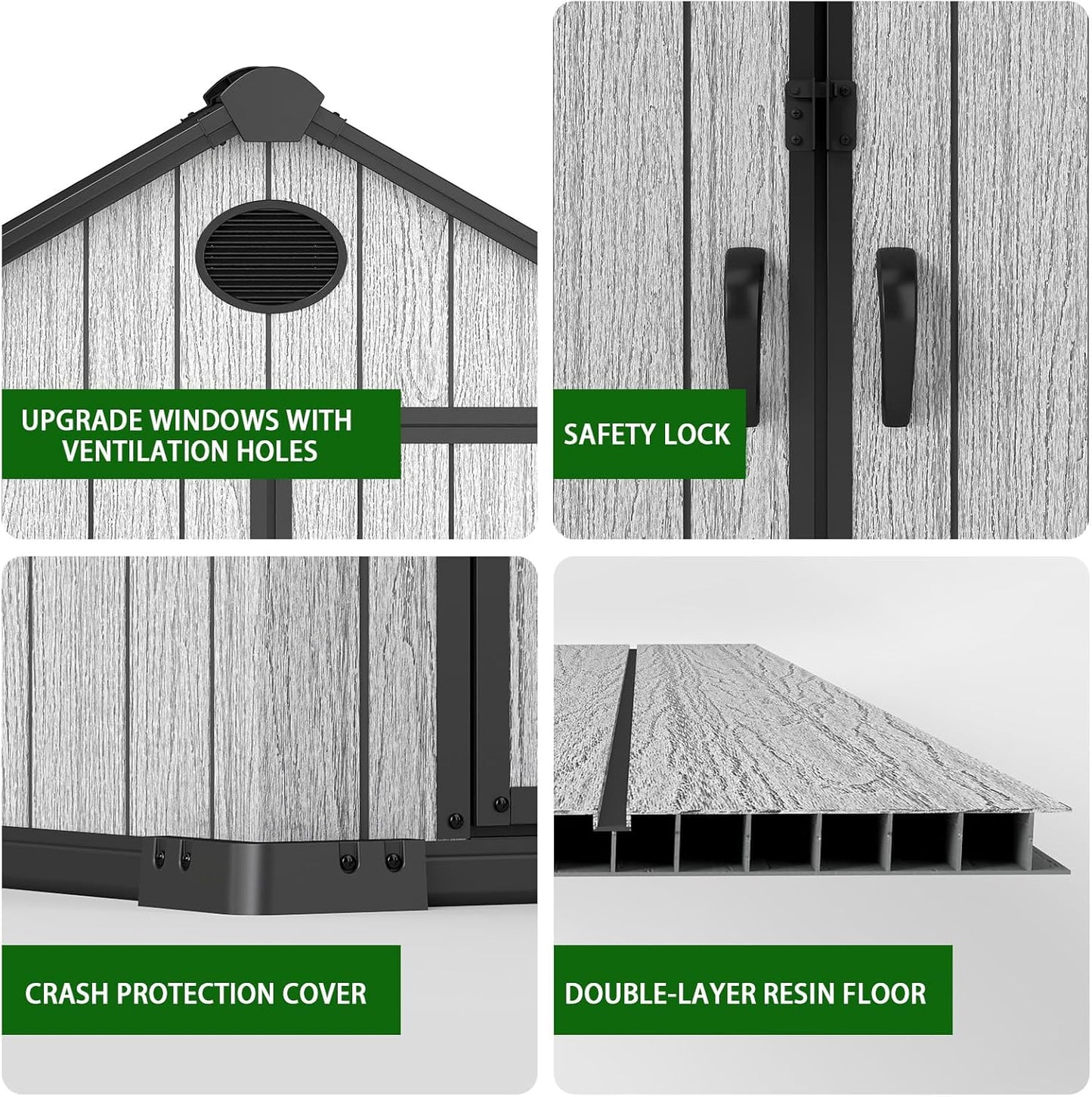 6 x 4 FT Shed Resin Outdoor Storage shed, 230 cuft Plastic Shed with Window and Lockable Door for Garden, Backyard, with Wood Texture, Grey