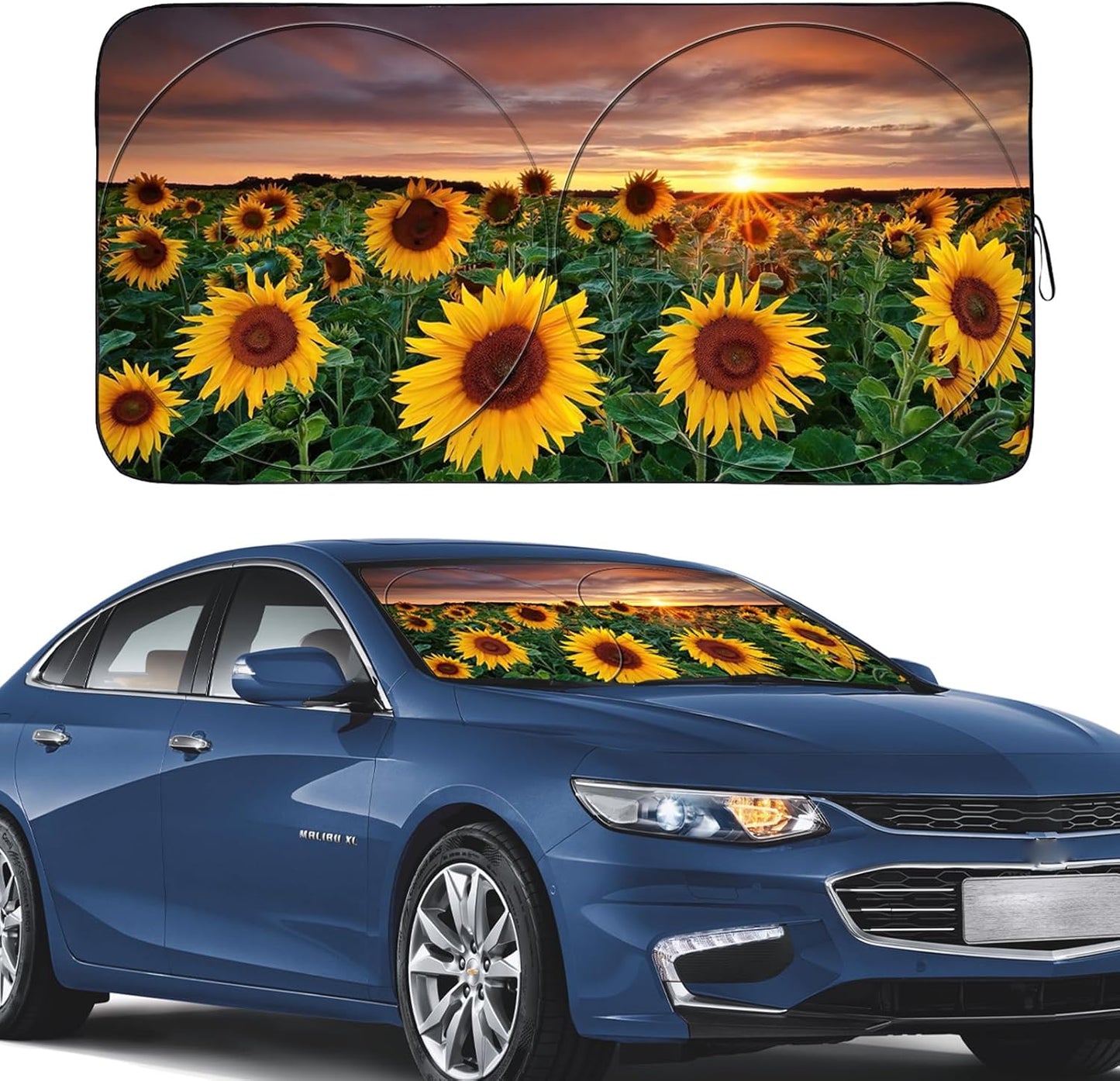 Gven Windshield Sun Shade for Car, Foldable Sunflower Vehicle Sun Visor Shade for Car Windshield Sunshade Heat Reduction Blocks UV Rays for Pickup Truck SUV (Sunflower, S)