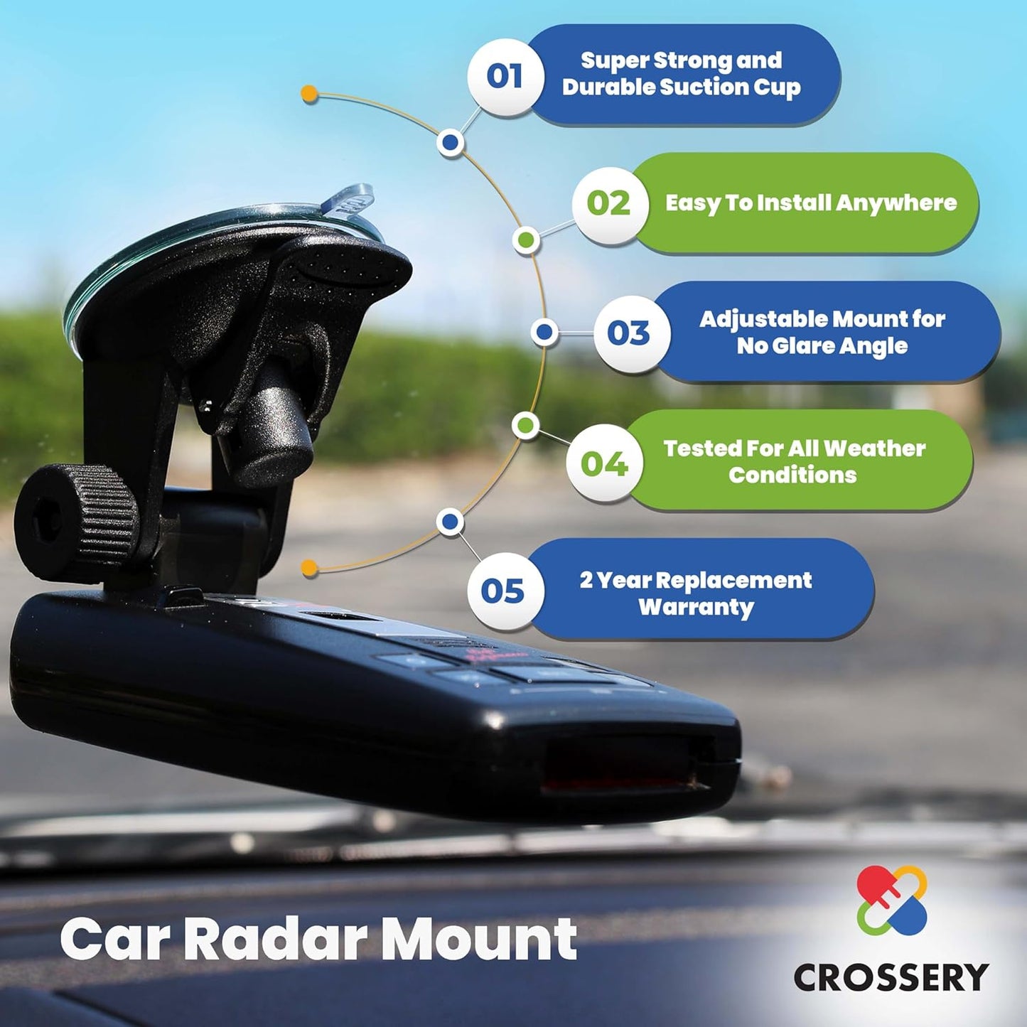 Radar Detector Mount for Escort Radar Detectors, Dash & Windshield Car Suction Cup Mount Fit for Escort Passport 9500ix, 9500i, 8500, 8500 X50, X70, X80, Solo S2, S3, STi and Beltronics RX-65, Black