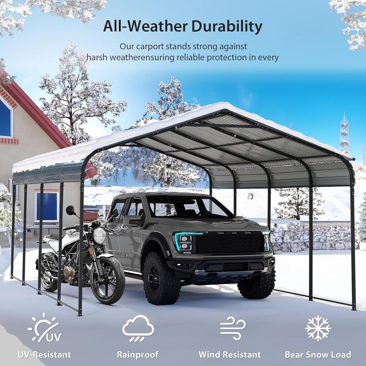 Verano Garden 12 x 20 FT Metal Carport, Heavy Duty Carport Canopy with Galvanized Steel Frame & Roof, Outdoor Portable Car Port for All-Weather, Garage Car Shelter for Cars, Boats and Truck