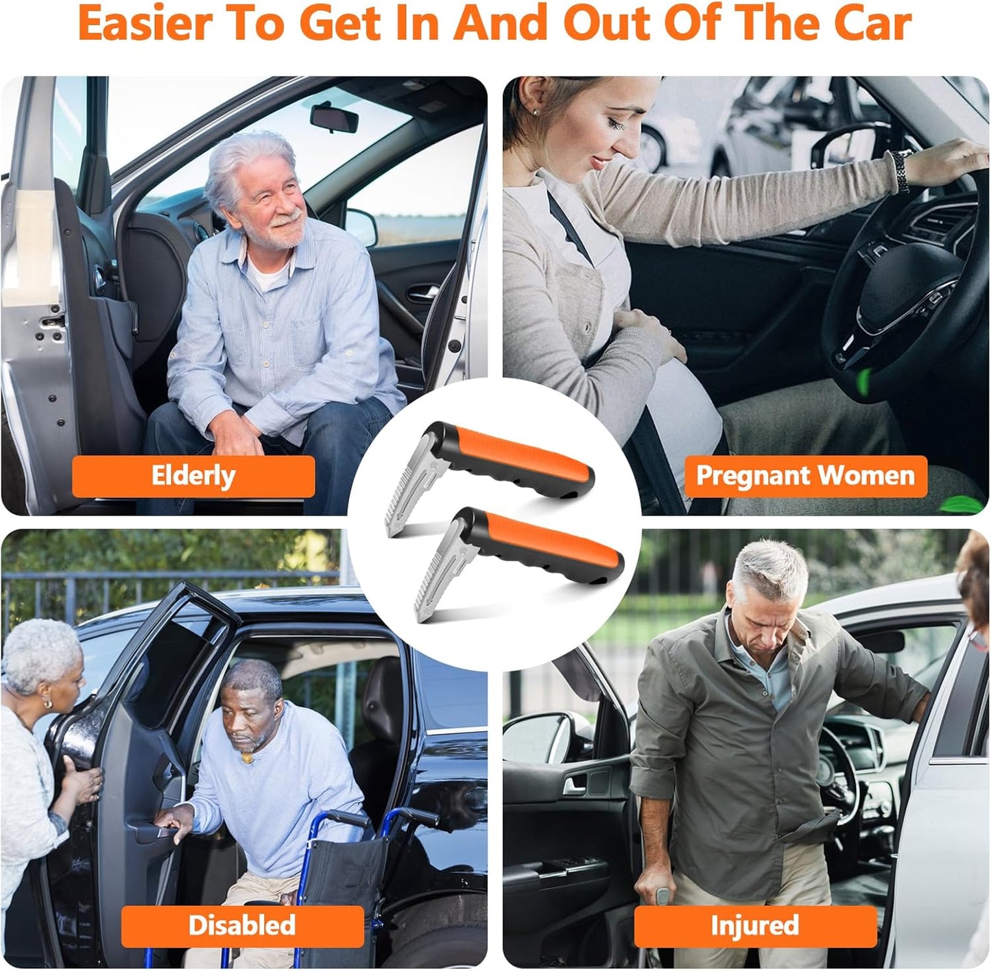 Car Door Handle for Elderly - 2025 New 3 in 1 Car Handle Assist, Auto Cane Portable Vehicle Support Handle Door Assist Bar, Max Load: 500 Lbs, Anti-Slip Design (Orange)