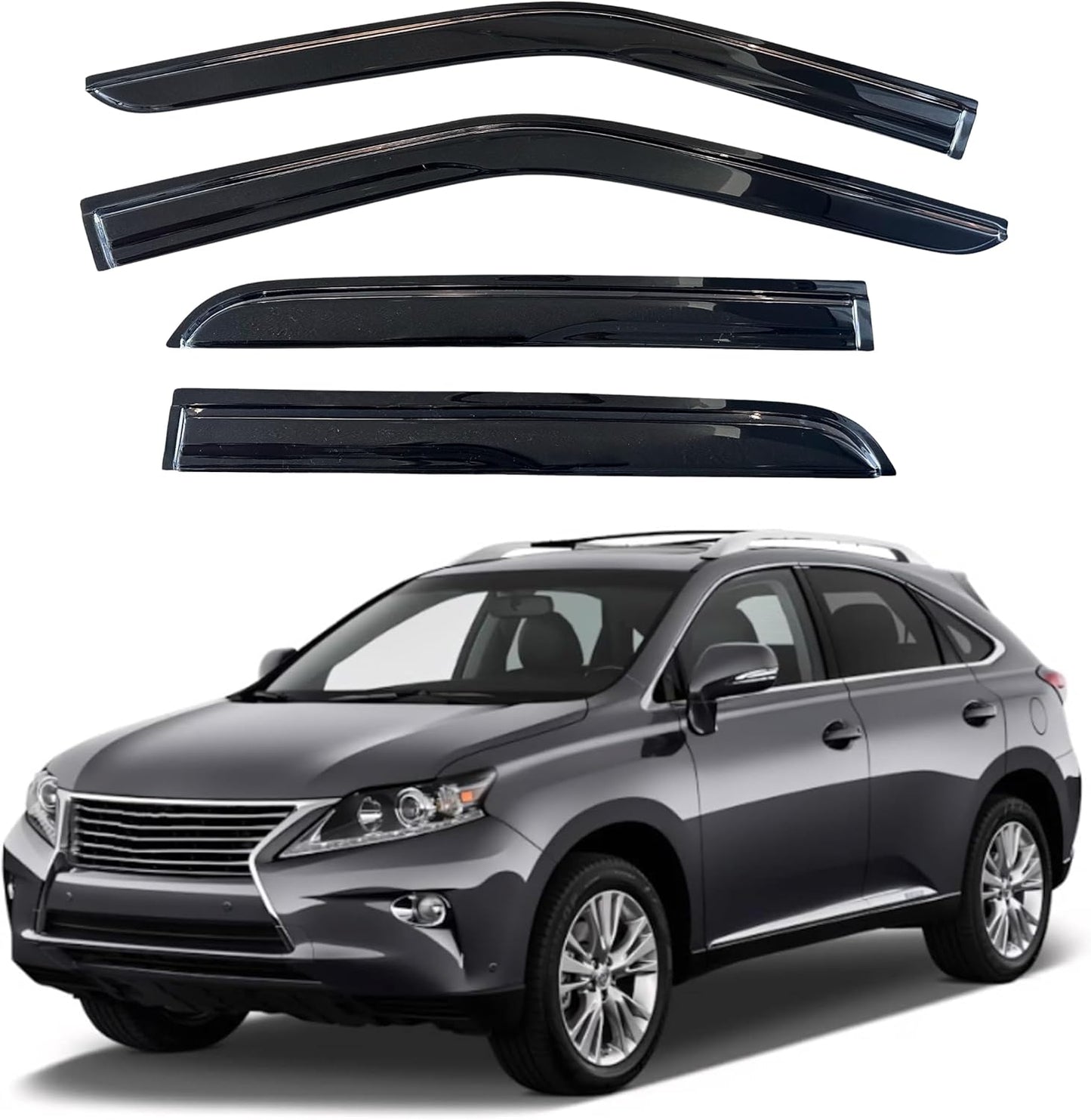 KPY Window Visor Compatible with Lexus RX350 RX450h 2010-2015, 4PC Rain Guard Side Window Vent Deflectors Tape-On Mugen Style, 2010 2011 2012 2013 2014 2015