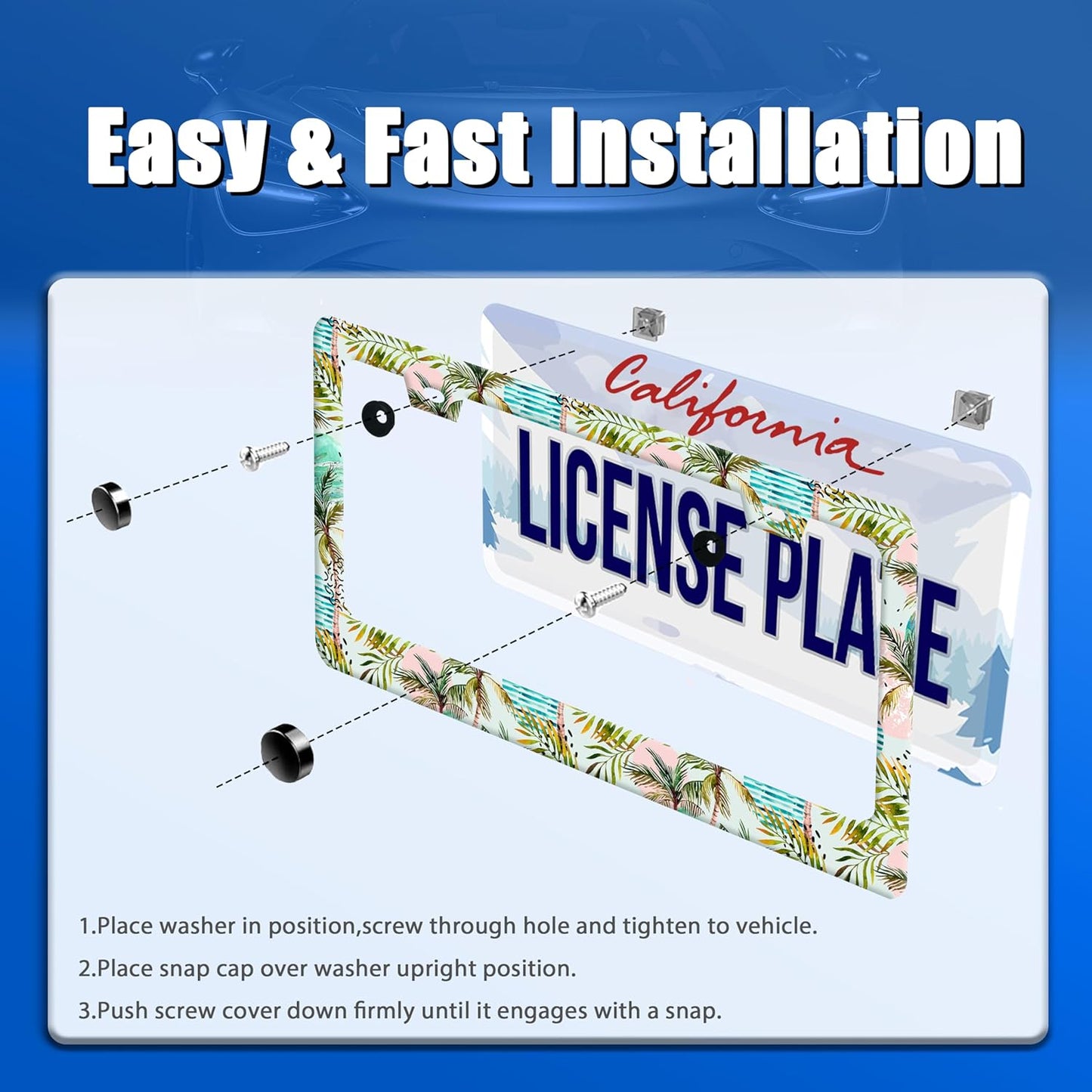 Palm Tree License Plate Frame Colorful Hawaii License Plate Holder Funny Car Accessories Decoration 12.3" x 6.3" for Men Women