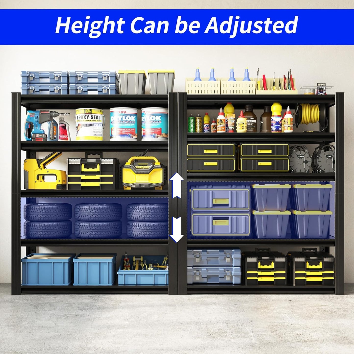 Metal Storage Shelving Heavy Duty, Shelves Unit for Garage, Adjustable 5 Tier Storage Rack, Industrial Utility Shelf for Garage, Warehouse, Basement, Kitchen,12"D x 27.6"W x 60.8"H, Black
