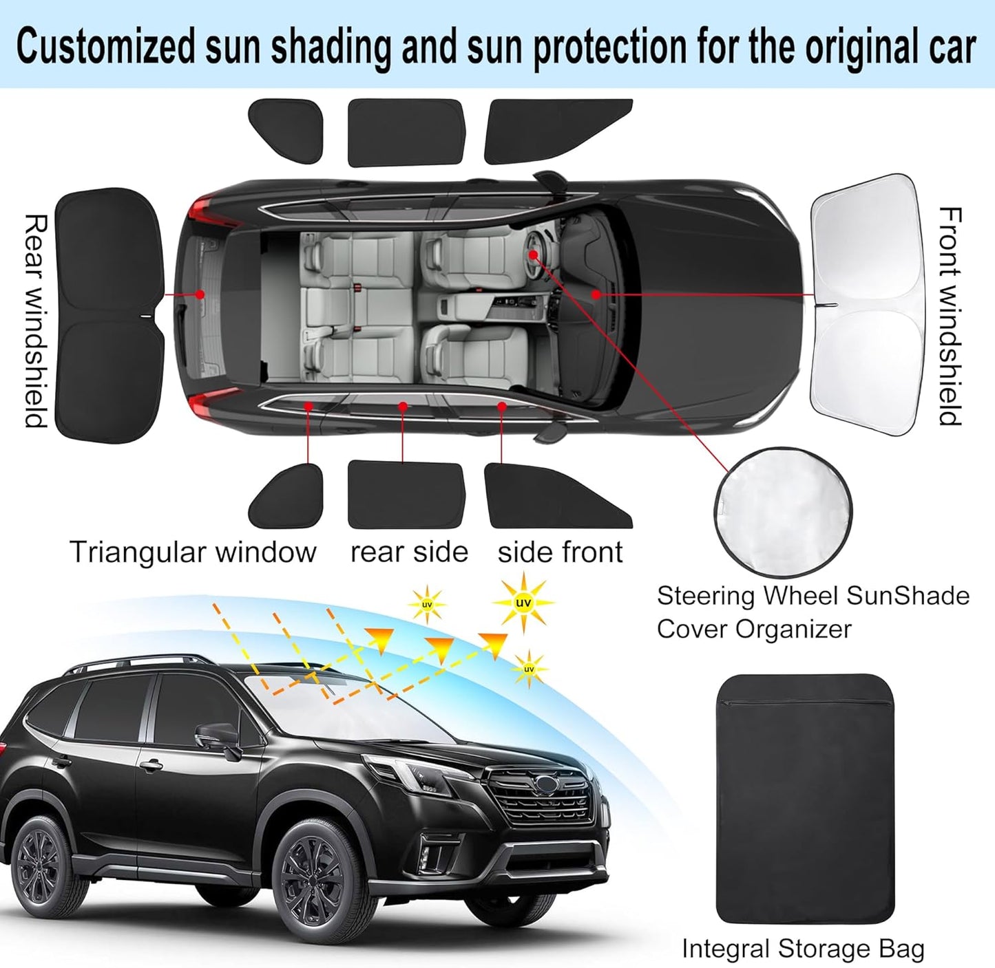 TINGLU Window Shades for Subaru Forester 2019-2024 Accessories Car Side Full Windows Rear Triangular Windshield Sun Shade Sun UV Rays & Privacy Protection for Camping,Napping,and Relaxing 8PCS