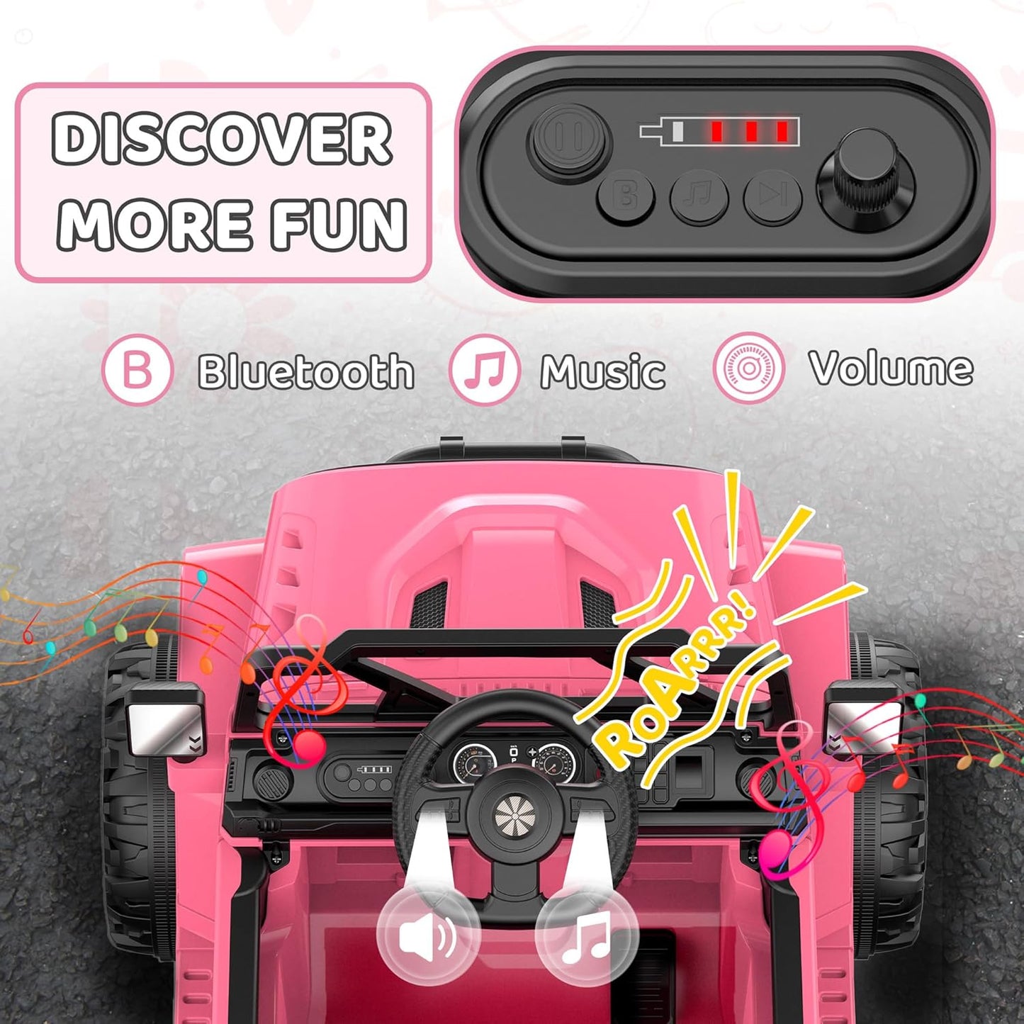 12V Ride On Truck Car with Remote Control, Kids Electric Vehicles with Bluetooth Music, Horn, 3 Speeds, 4 LED Lights, Soft Start, Ride-on Toy for Toddler Boys & Girls (Pink)