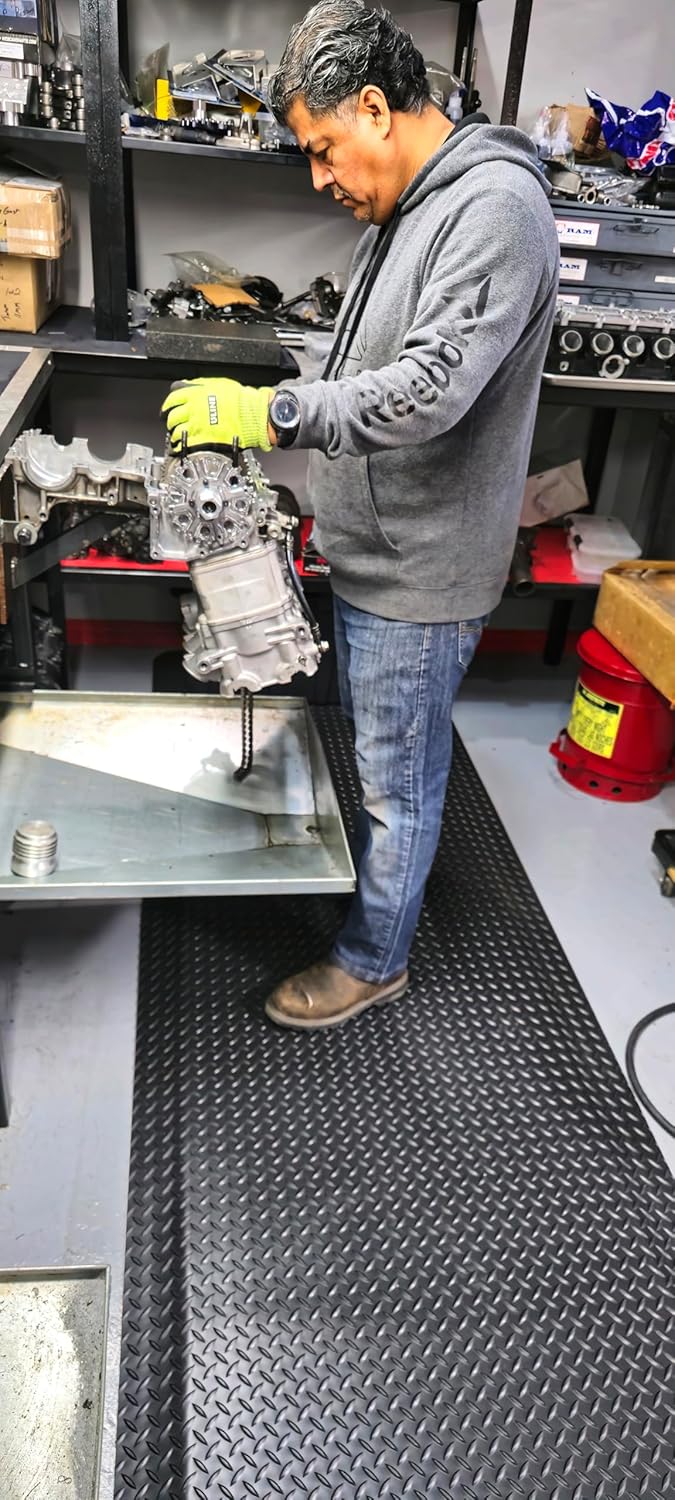 Rhino Mats, American Classic Diamond Anti-Fatigue Mats, Industrial Ergonomic Comfort Standing Mat for Work, Home, Garage, Office, Kitchen or Anywhere (Black 1" Thick, 4 FT. x 14 FT.)