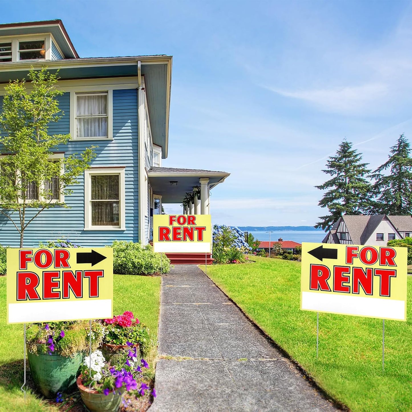 Marsui 3 Pcs Sale Sign 23.6 x 15.7 Inch Double Sided Sign with Stakes Blank Corrugated Plastic Signs with Directional Arrow and Metal Stake (for Rent)