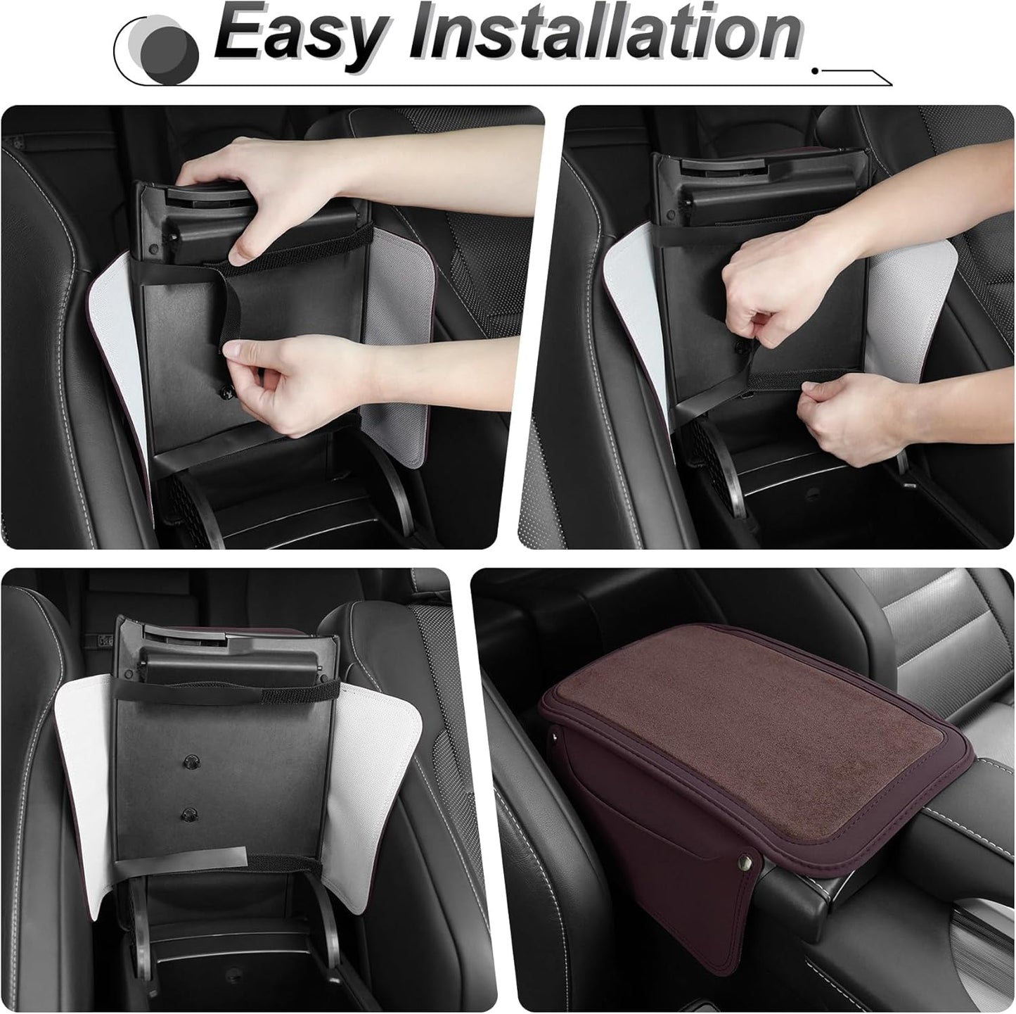 SINGARO Car Leather Center Console Cover with 2 Storage Bags, Universal Furry Fluffy Car Armrest Seat Box Pad, Comfortable Car Interior Accessories, Fits for Most Vehicles (Brown)