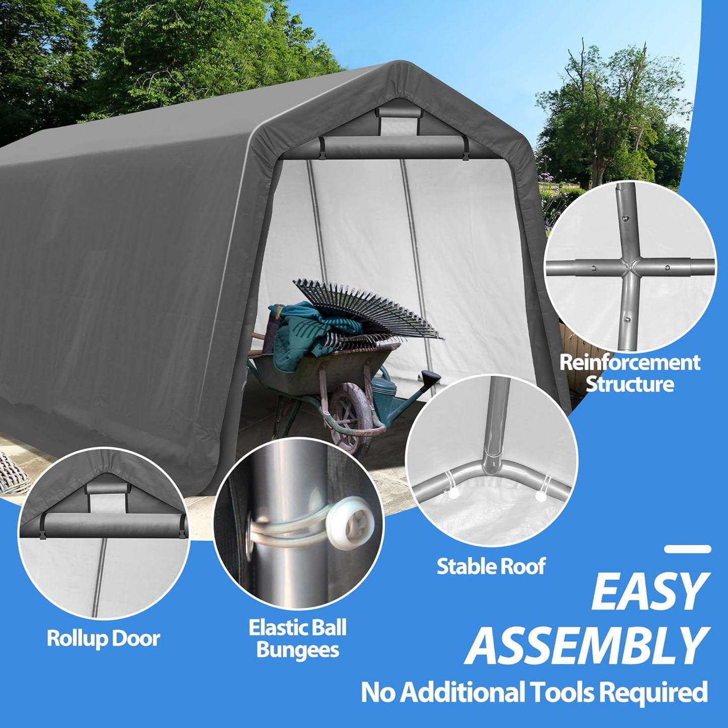 8' x 14' Outdoor Storage Shelter Shed, Portable Storage Shed Heavy Duty Portable Garage with Roll-up Zipper Door for Generator, Vehicles,Motorcycle