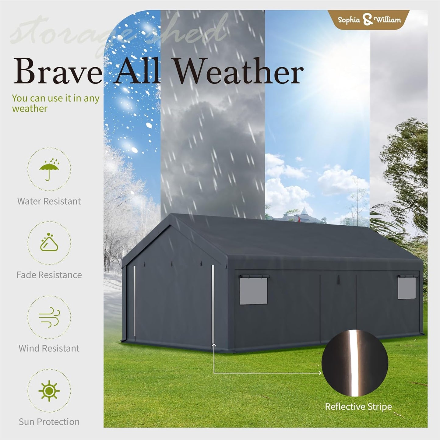 Sophia & William Carport Storage Shed 13x24 ft Portable, Heavy Duty Car Port Canopy Garage Shelter with Sidewalls and Roll Up Doors for Automobile Boat Motorcycle Bike, Gray