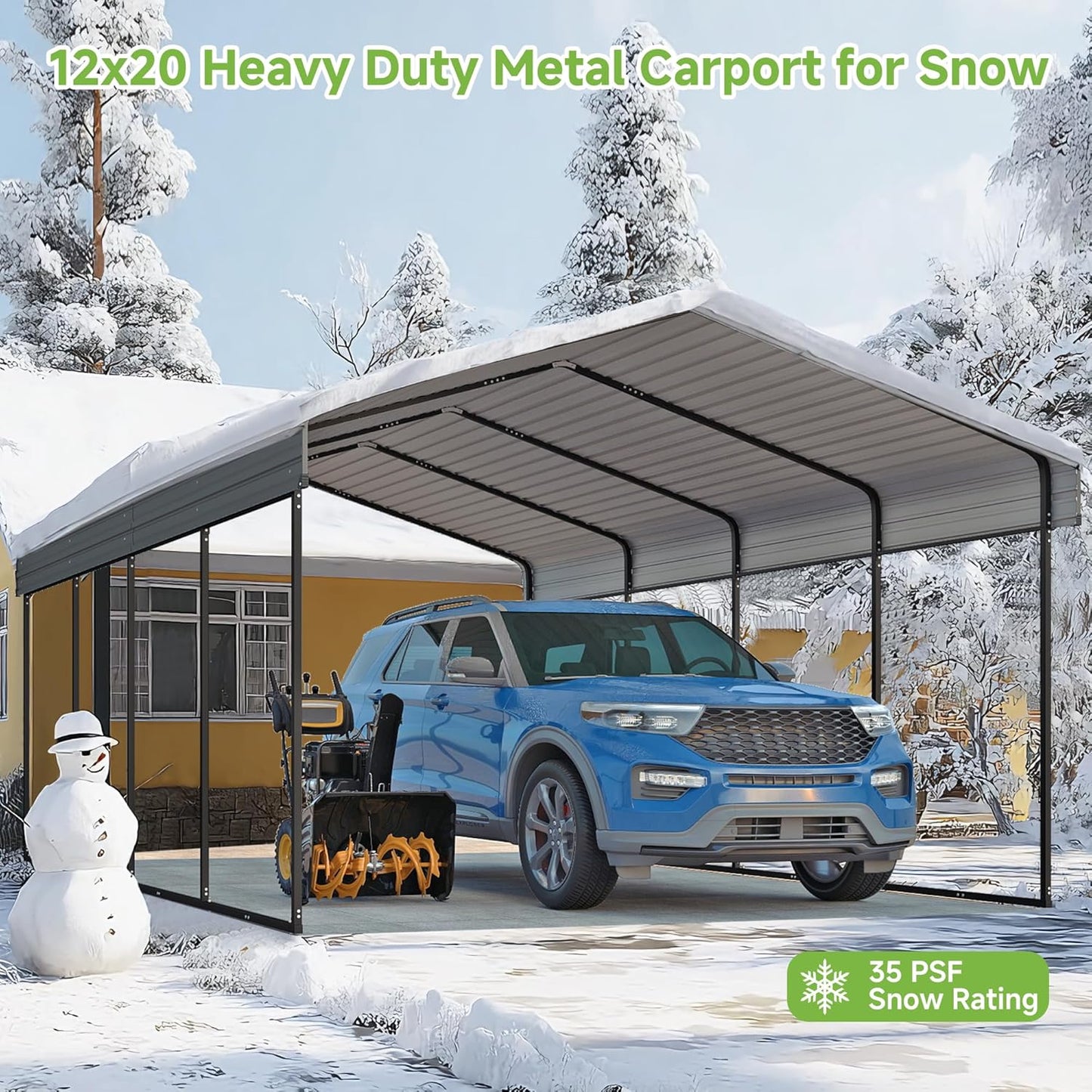 Real Relax 12x20FT Heavy Duty Metal Carport, Outdoor Carport Canopy with Galvanized Steel Roof and Reinforced Base for All-Weather, Garage Shelter Shade for Trucks, Boats, Party, Gray