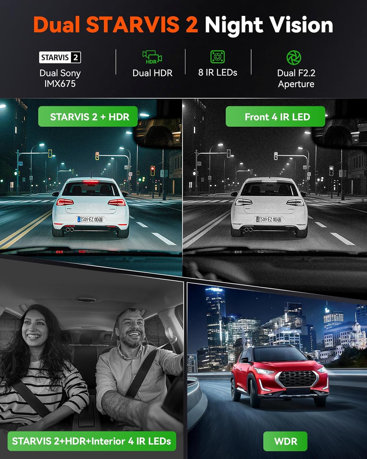 Vantrue E360 Plus 3 Channel 360 Degree WiFi Dash Cam, Dual STARVIS 2, Triple1944P Front Rear and Inside Dashcam, HDR IR Night Vision, GPS, Touchscreen, 24/7 Parking Mode, LTE Support, Support 1TB Max