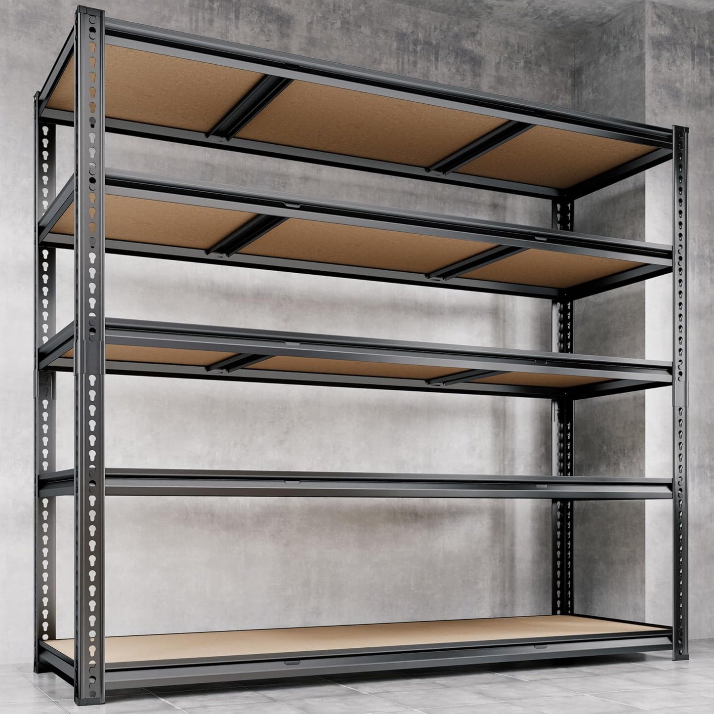 48"W Garage Shelving, 2650LBS Storage Shelves heavy duty, 5 Tier Metal Shelving Unit Adjustable Garage Shelves Heavy Duty Shelving for Warehouse,Commercial, Kitchen, 48" W × 18" D × 72" H, Black