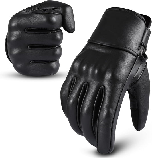 aasportx Motorcycle Gloves - Men's Leather Motorbike Gloves with Touchscreen Function - Non-Slip Pads for Men & Women
