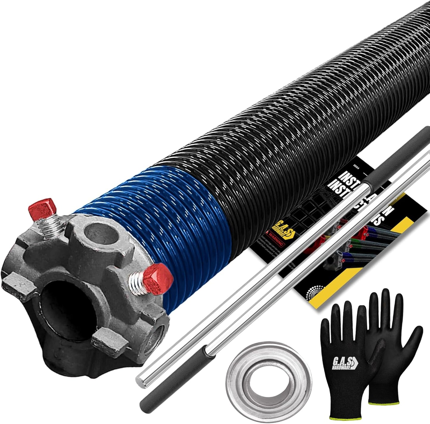 Garage Door Torsion Spring 283x2x37 Torsion Spring for Right Side of Garage Door with 1" Steel Bearing, Gloves, and Winding Bars Precision E-Coating 5-Year Warranty Minimum 30,000 Cycles (Black Cone)