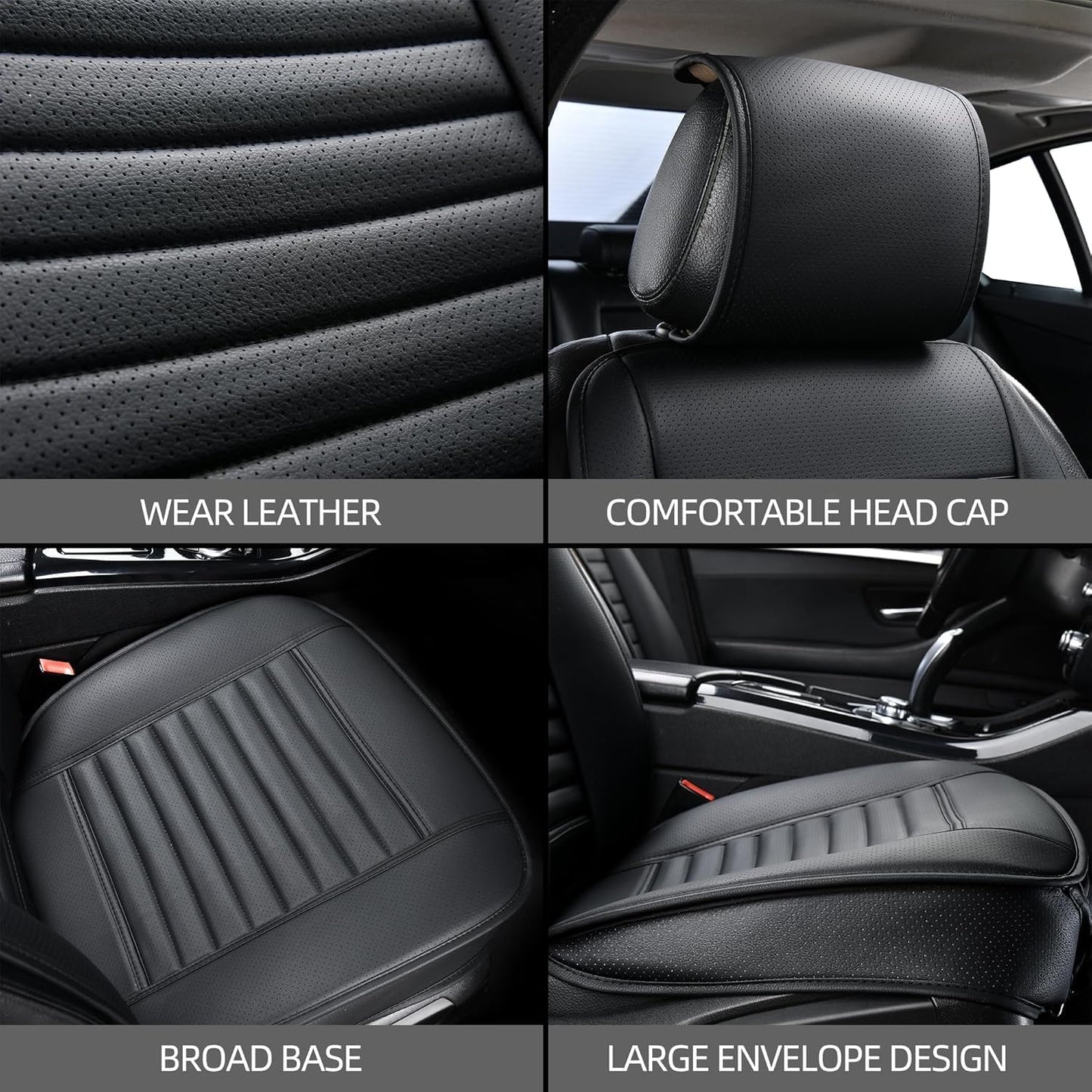 Universal Leather Car Seat Covers Full Set, Car Seat Cushion Covers Protector for Cars SUV Pick-up Truck Van Interior Accessories(Black)