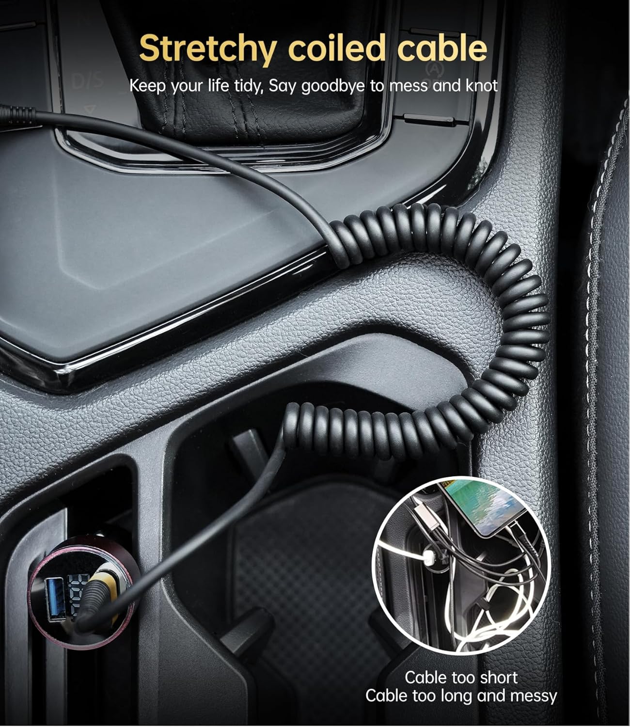 USB C Cable Fast Charging, 2Pack 3ft Coiled USB A to Type C Charge Cord for Car USB-C Charging Cable Compatible with iPhone 16/15/Pro/Samsung Galaxy S20 S10 Plus Note 10 and Other USB C Devices - Gold