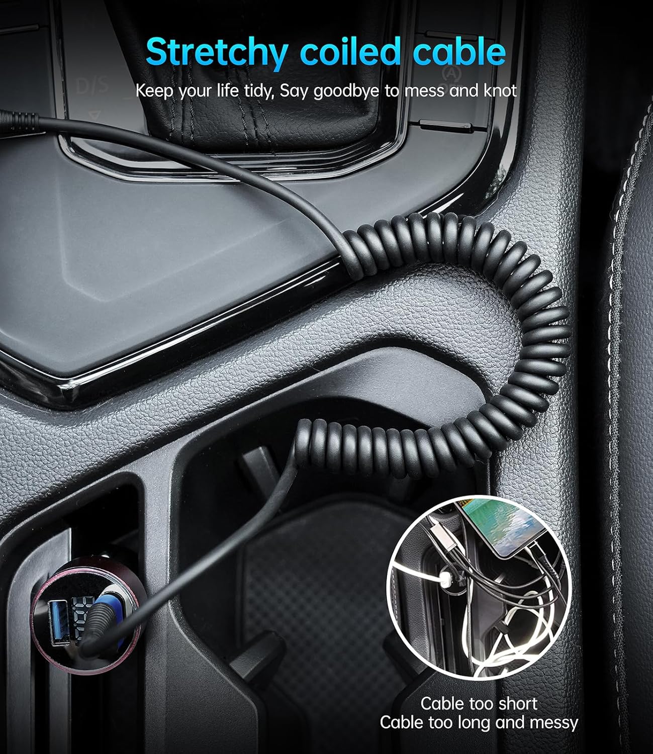 USB C Cable 100W 3FT Coiled USB C to USB C Charger Cable for Car, 2Pack Short Type C Cable Fast Charging Cable for iPhone 16/15/Pro/Plus/Pro Max/Samsung Galaxy S23, Compatible All Type C Devices,Blue