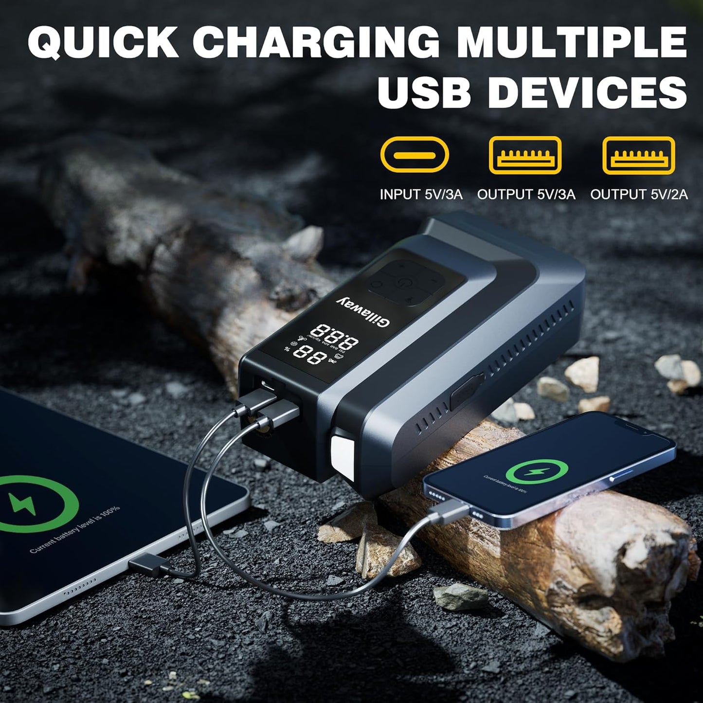 7-in-1 Jump Starter 4500A Car Jumper Starter Portable with 150PSI Tire Inflator, Battery Jumper Starter Portable Air Compressor, Flashlight, Power Bank