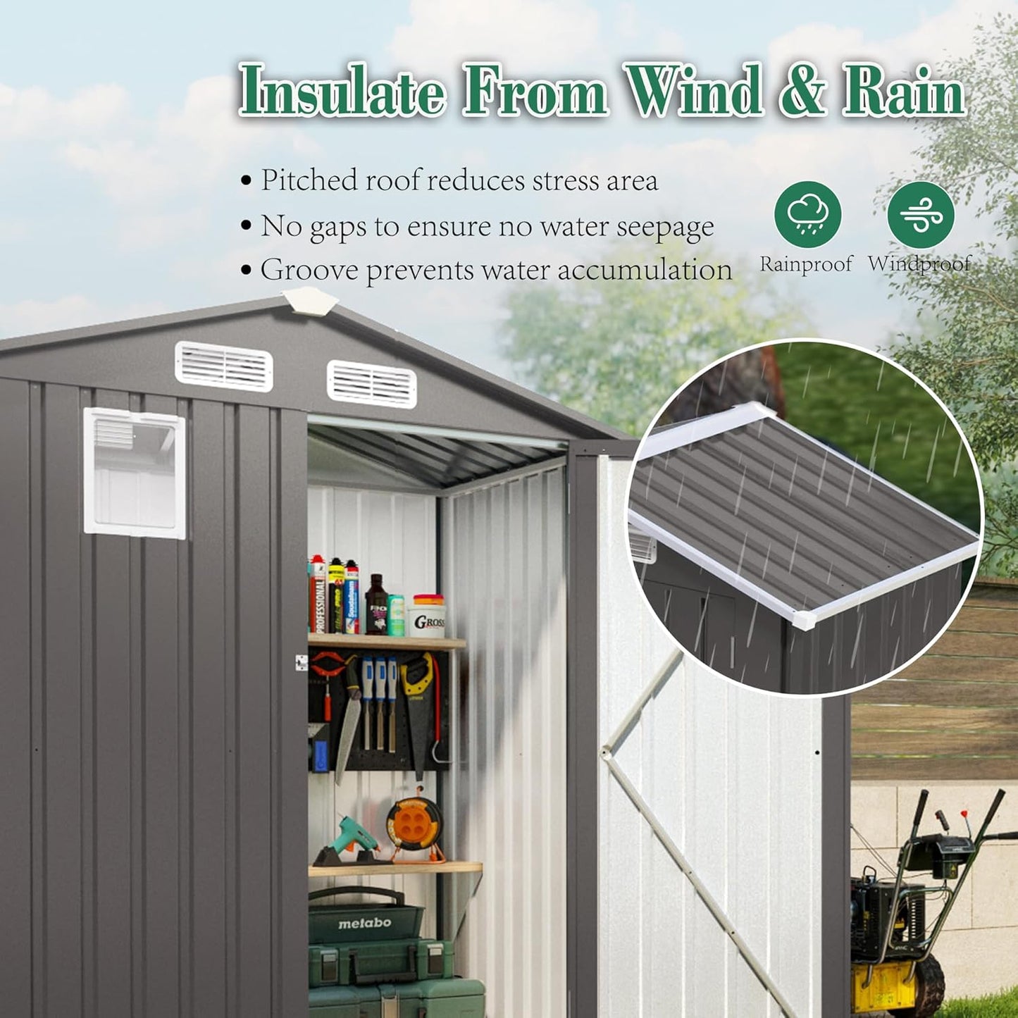5x3x6FT Outdoor Storage Shed, Galvanized Steel Garden Shed with Lockable Door & Window, Waterproof Metal Tool Storage for Garden, Backyard, Patio, Lawn(Peak Roof)