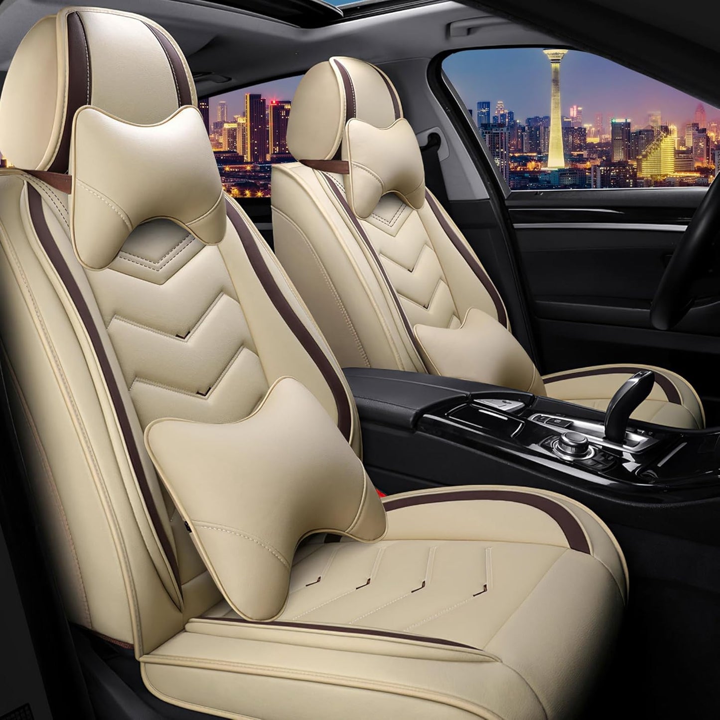 Car Seat Covers for Chrysler Pacifica 2004-2025, Stylish Sport Seat Cover, Premium Nappa Leather Car Seat Cover. Automobile Seat Covers Sets.(Luxury 2 Seats/Beige)