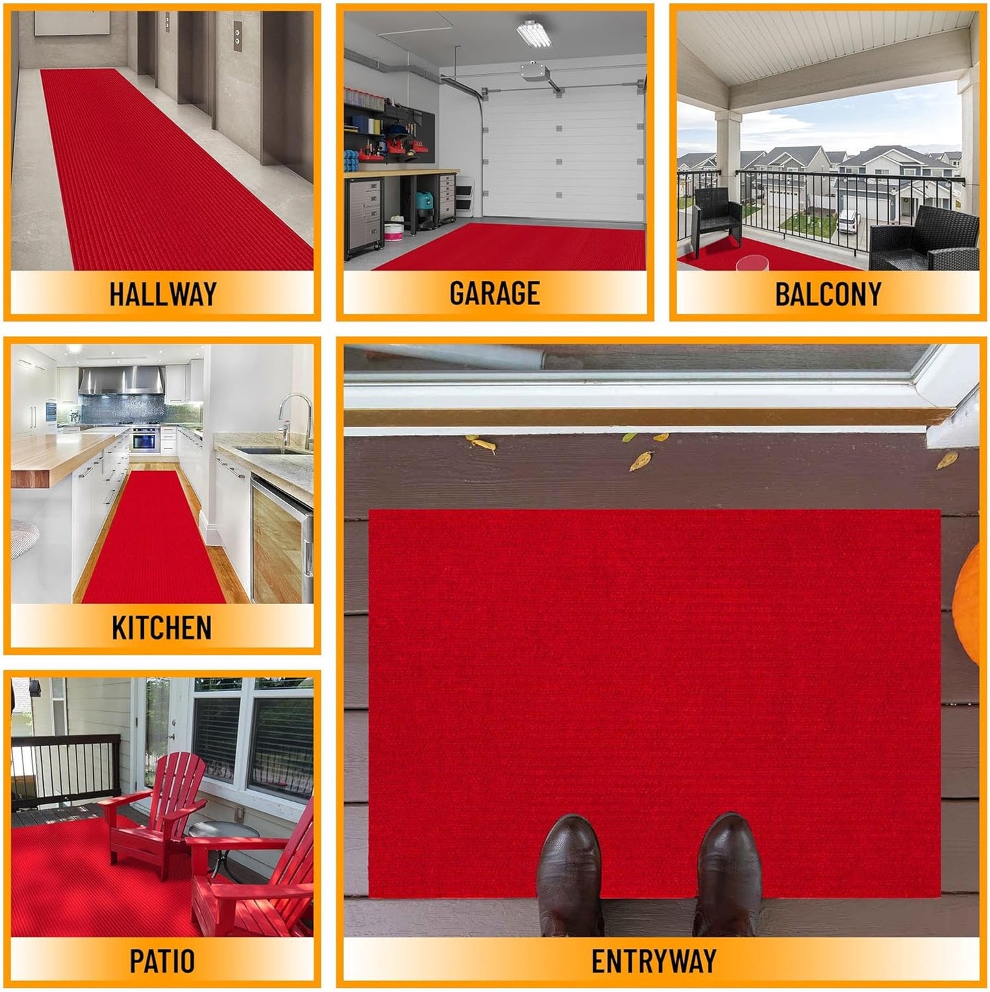 Ottomanson 2' x 12' Hallway Runner with Scraper Pile - Extra Durable Non-Slip Rug Mat for Indoor & Outdoor Use - Ideal for Kitchen, Entryway, Patio & Garage - High-Traffic Carpet, Red