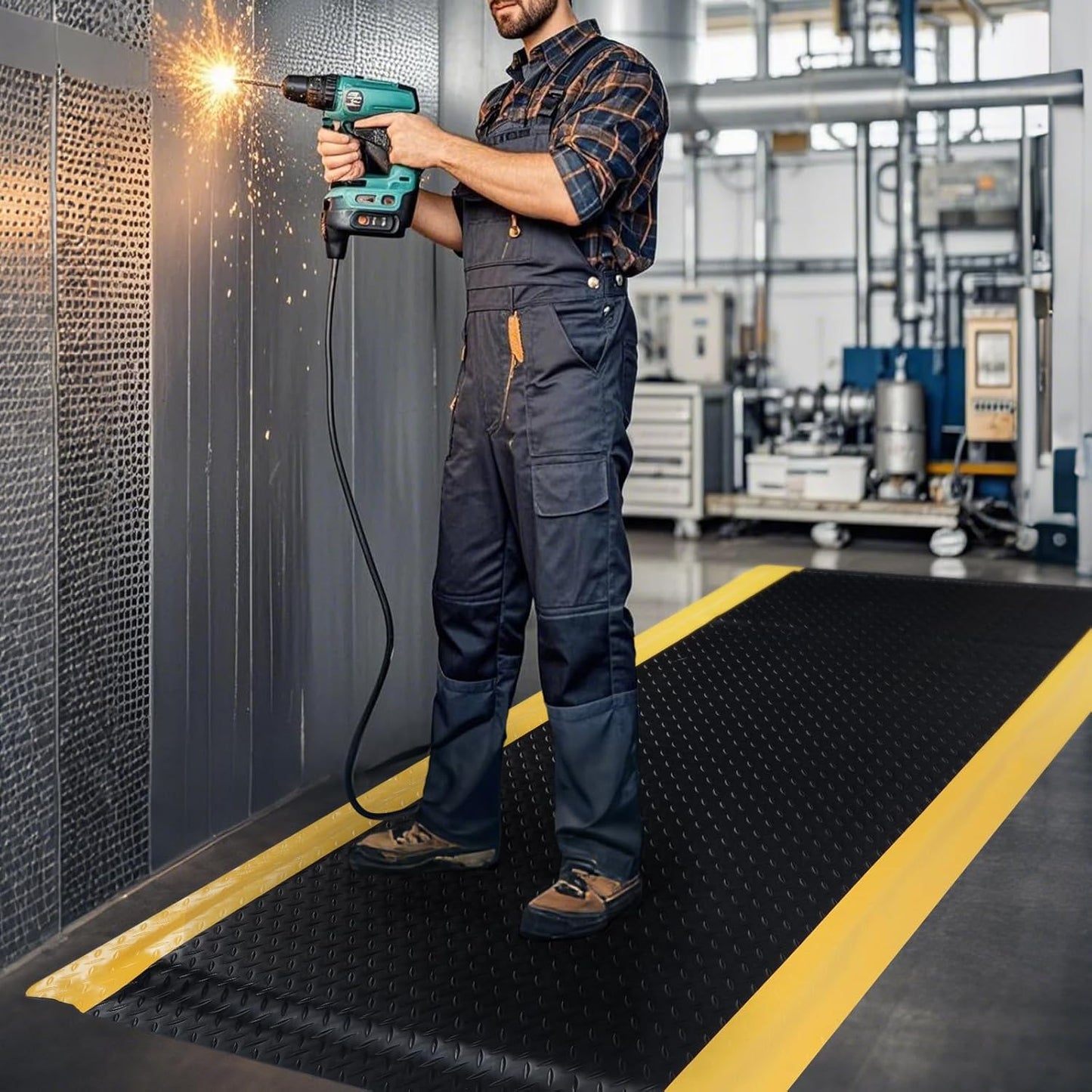 tonchean 3 x 7 FT Anti Fatigue Mats, Extra Thick 15/16" Ergonomic Standing Floor Mat Industrial Working Soft Sponge for Machinist Workshop Garage, Reducing Pressure